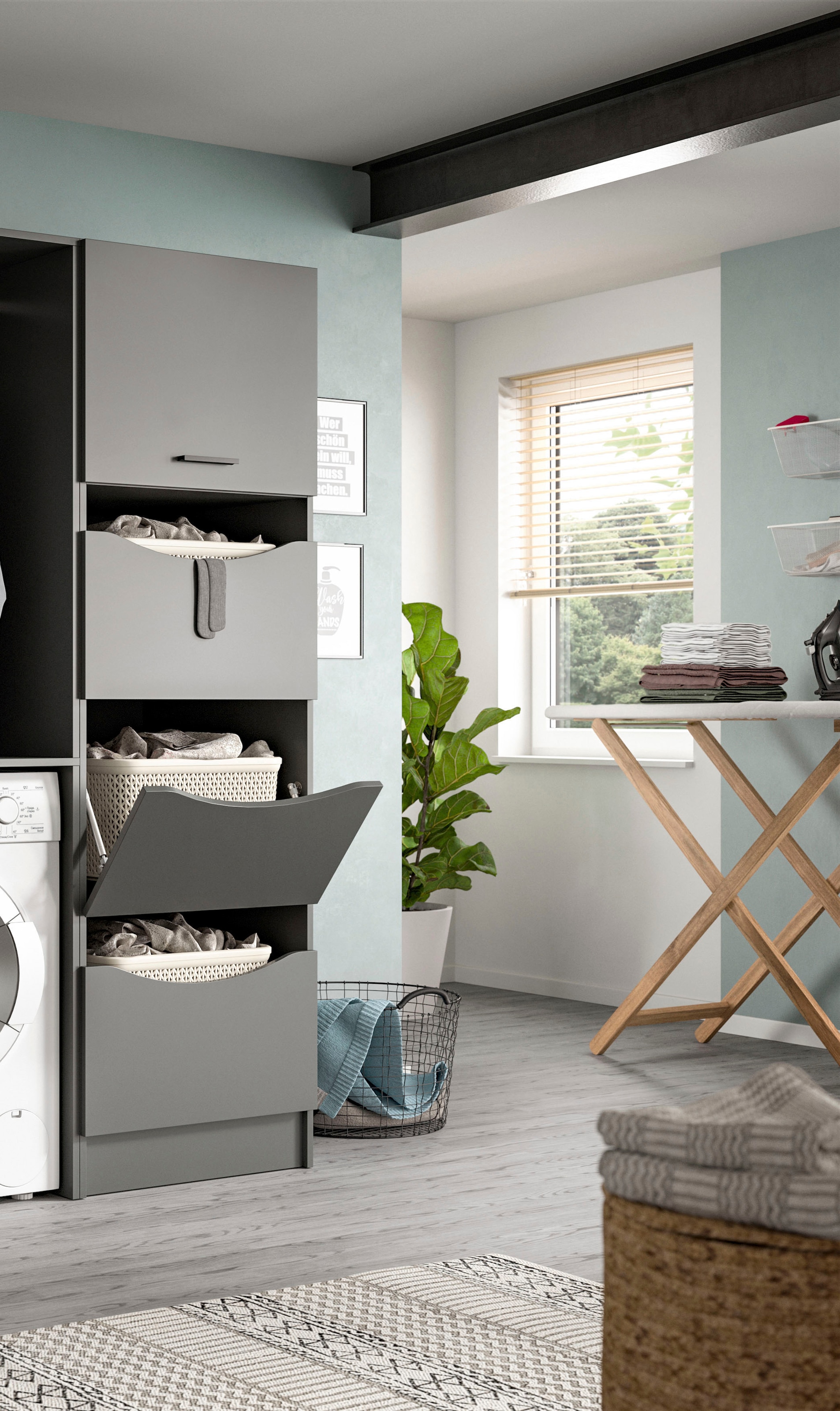 welltime Wäscheschrank »FALAS, TOPSELLER!, Höhe 195 cm, 4 Klappen, Wäscheorganizer« in verschiedenen Farben erhältlich, 1 Stk. tlg. Universalschrank, Mehrzweckschrank, Badezimmer, Hauswirtschaftsschrank