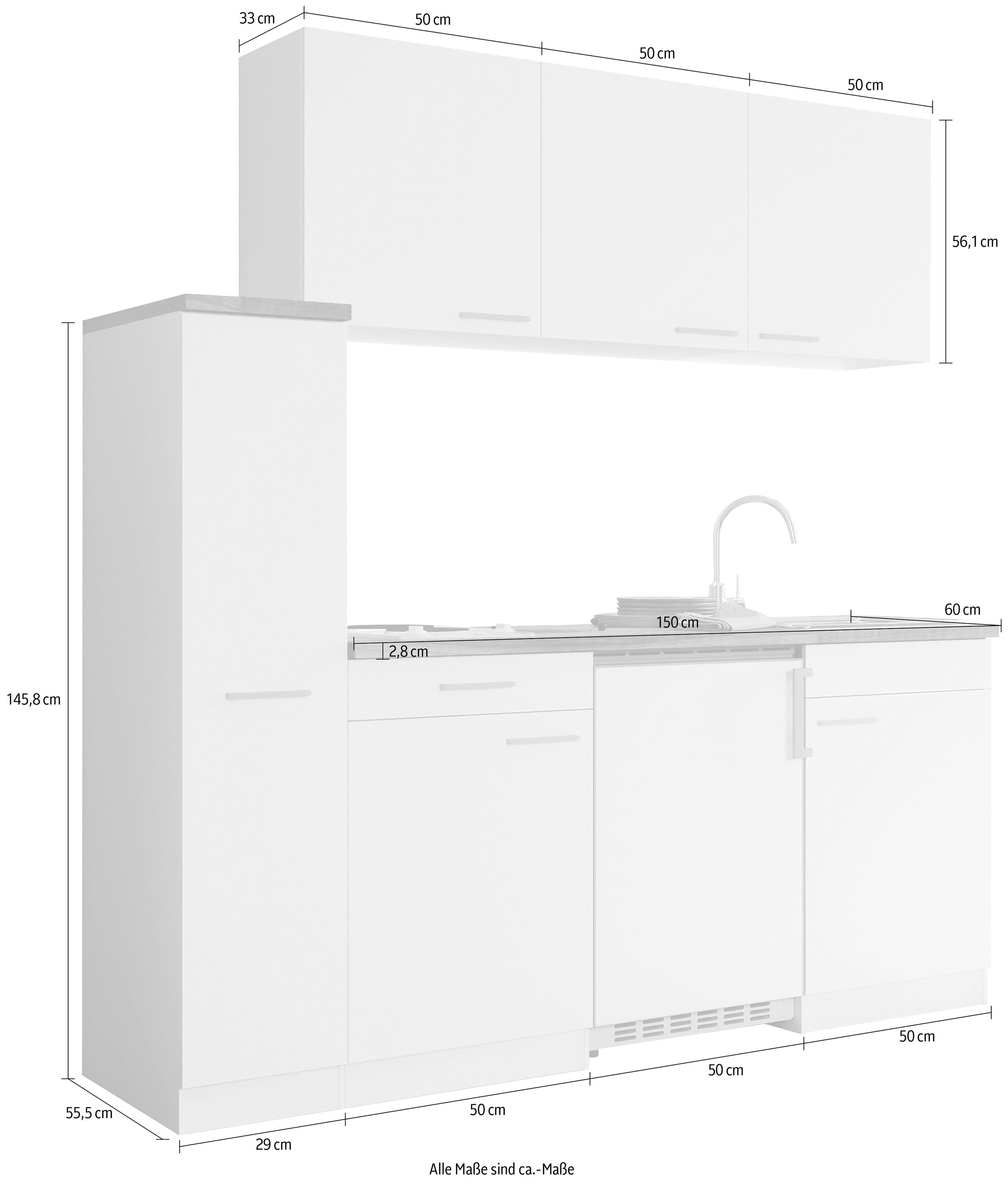 RESPEKTA Küche »Luis, mit Duo Kochfeld, wahlweise mit Mikrowelle, Korpus Weiß,«, Breite 180 cm