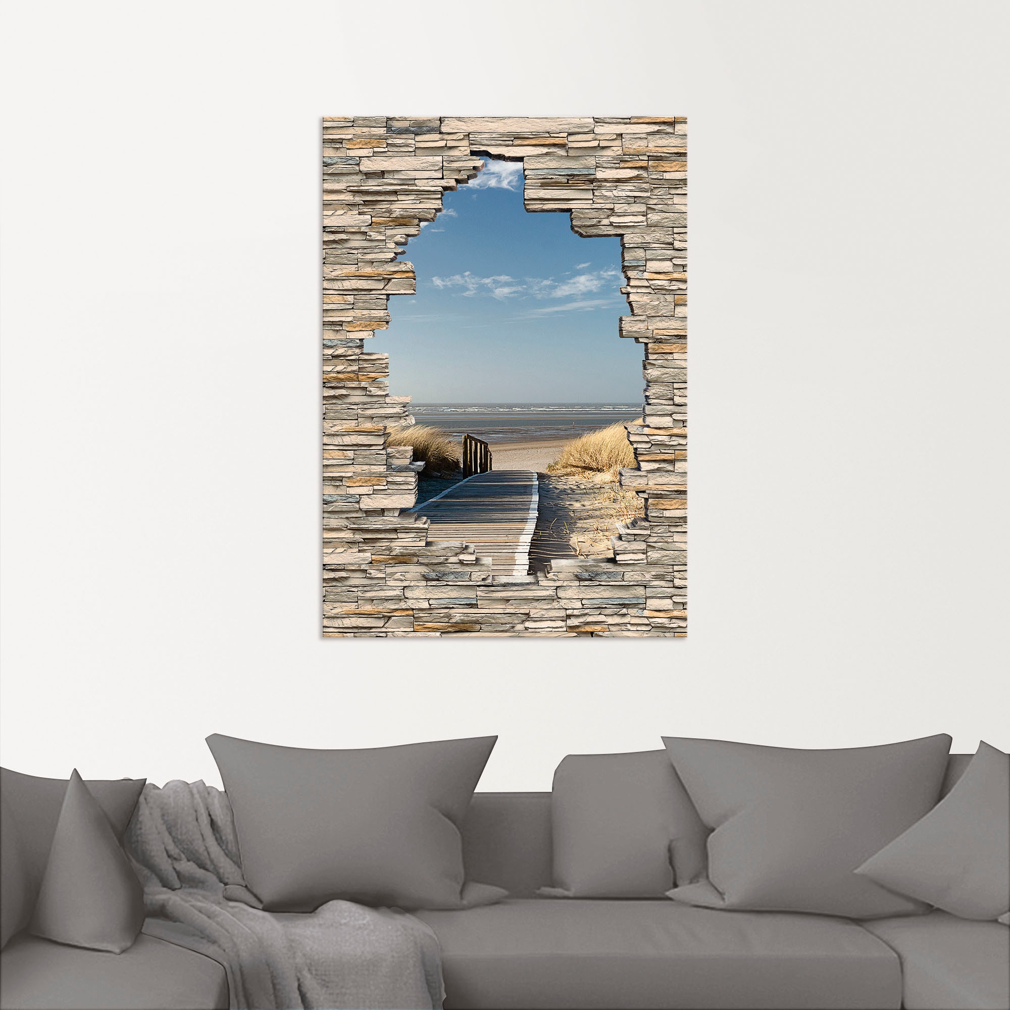Artland Wandbild »Nordseestrand Langeoog Steg Stein Mauer«, Strandbilder, (1 St.), als Wandaufkleber in verschied. Größen