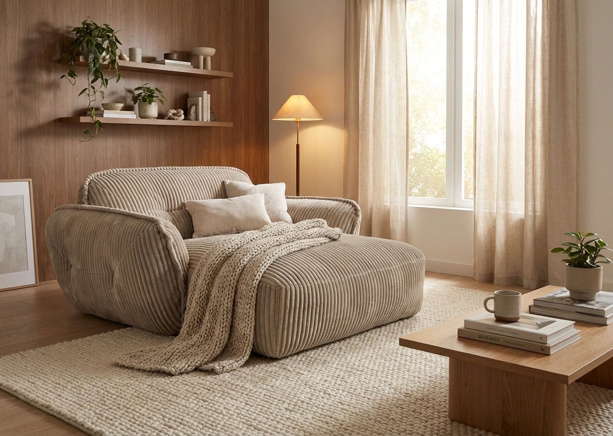 TRENDMANUFAKTUR Chaiselongue "Be Fluffy, mit Rundumbezug, Loveseat mit moderner breiter Kedernaht" mit softem Sitzkomfort, in hochwertigem Breitcord mit weicher Haptik