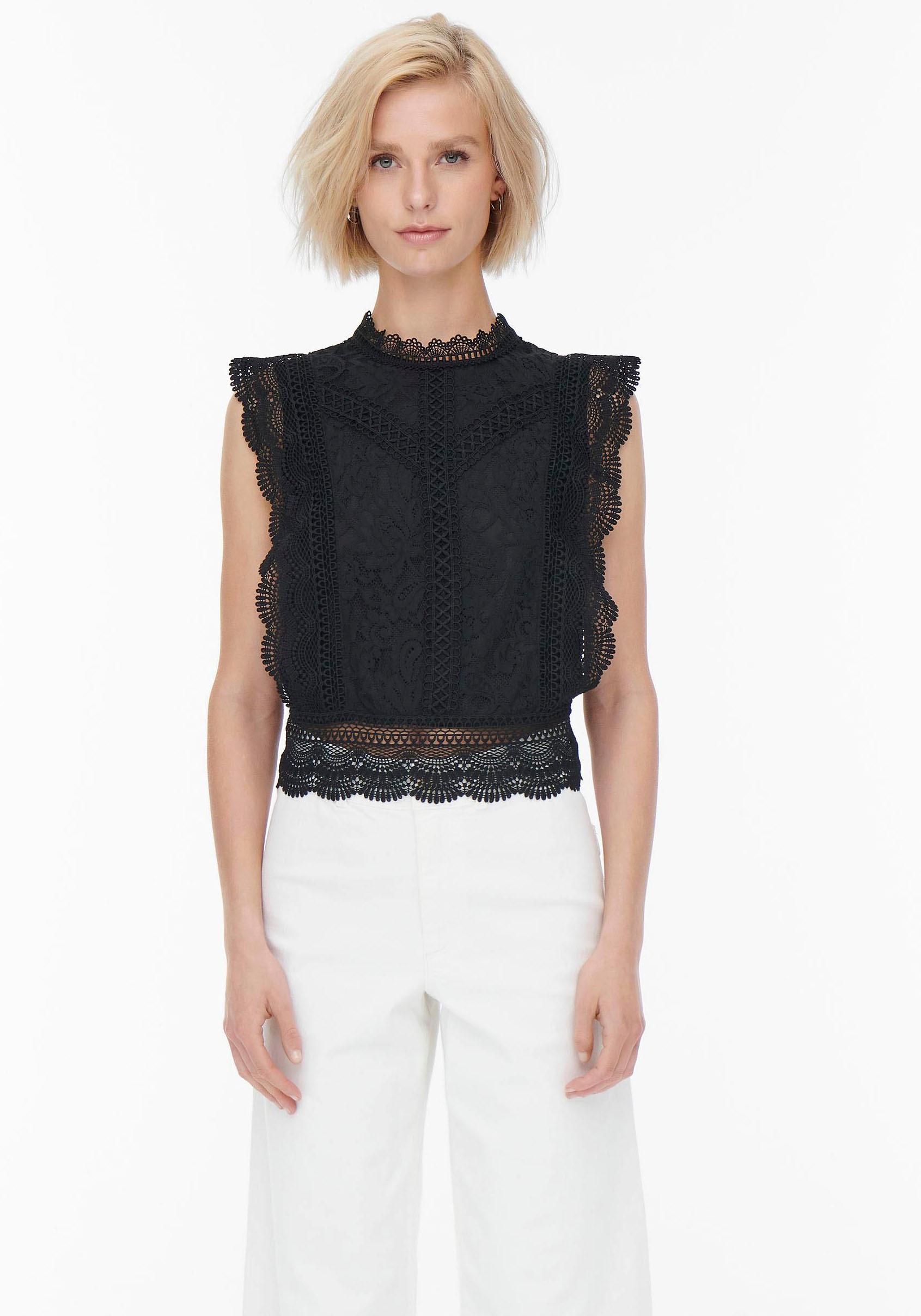 ONLY Spitzenshirt "ONLKARO – Spitzentop mit Stehkragen für elegante Looks", günstig online kaufen