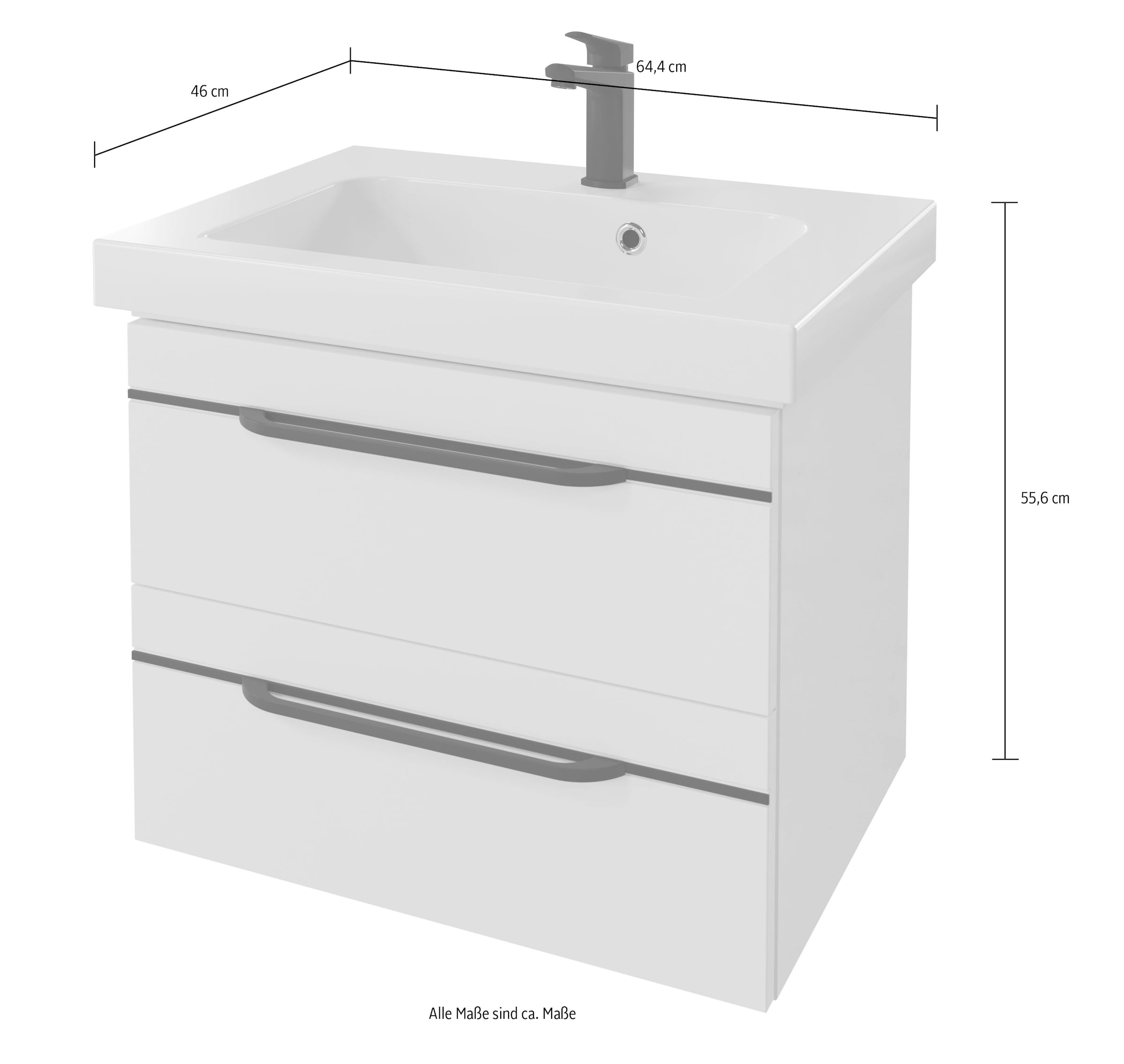 Saphir Badmöbel-Set »Balto 2-teilig Mineralmarmor-Waschtisch mit LED-Spiegel, Waschplatz«, (2 St.), 64,4 cm breit, mit 2 Schubladen, Badschrank inkl. Schubladendämpfer