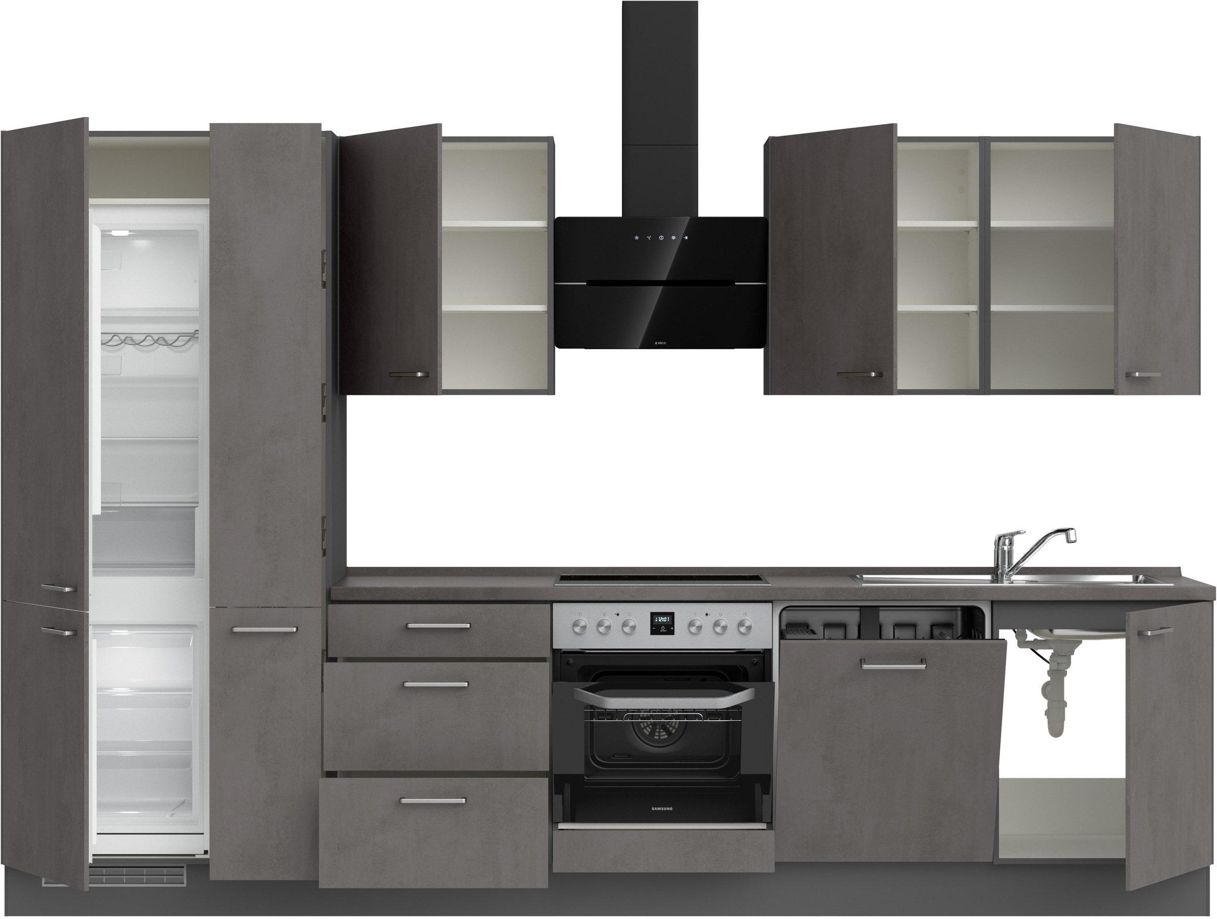 nobilia® Küchenzeile »"Riva II"«, vormontiert, Ausrichtung wählbar, Breite 330 cm, wahlw. mit E-Geräten