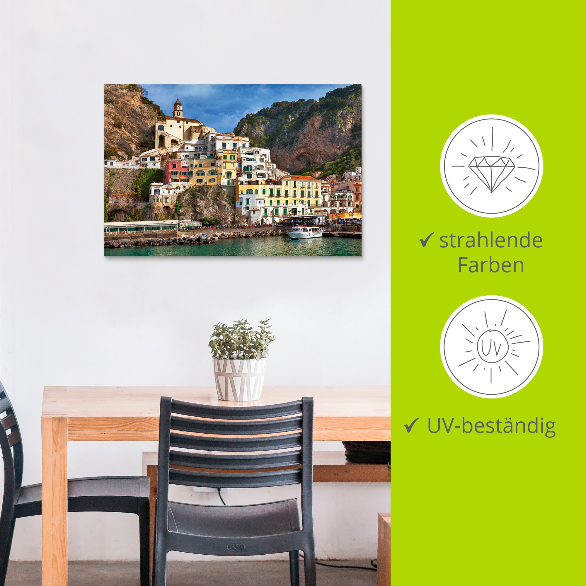 Artland Alu-Dibond-Druck »Hafen von Amalfi an der Amalfiküste« Italien 1 Stk. tlg. für Innen- und Außenbereich geeignet, Outdoorbild
