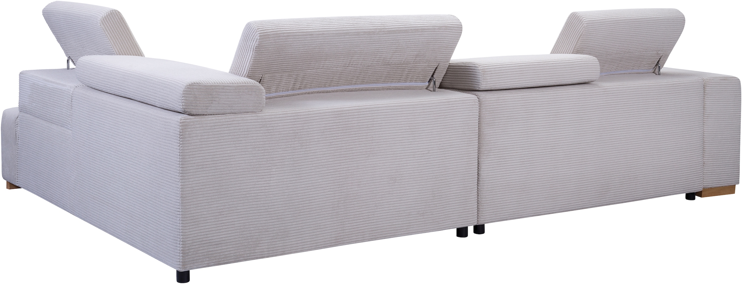 exxpo - sofa fashion Ecksofa »Elianos, hoher Sitzkomfort, aufwendige Kreuzsteppung im Sitz, L-Form«, Kopfteile & Sitztiefe verstellbar, mit Bettfunktion, Cord, beige