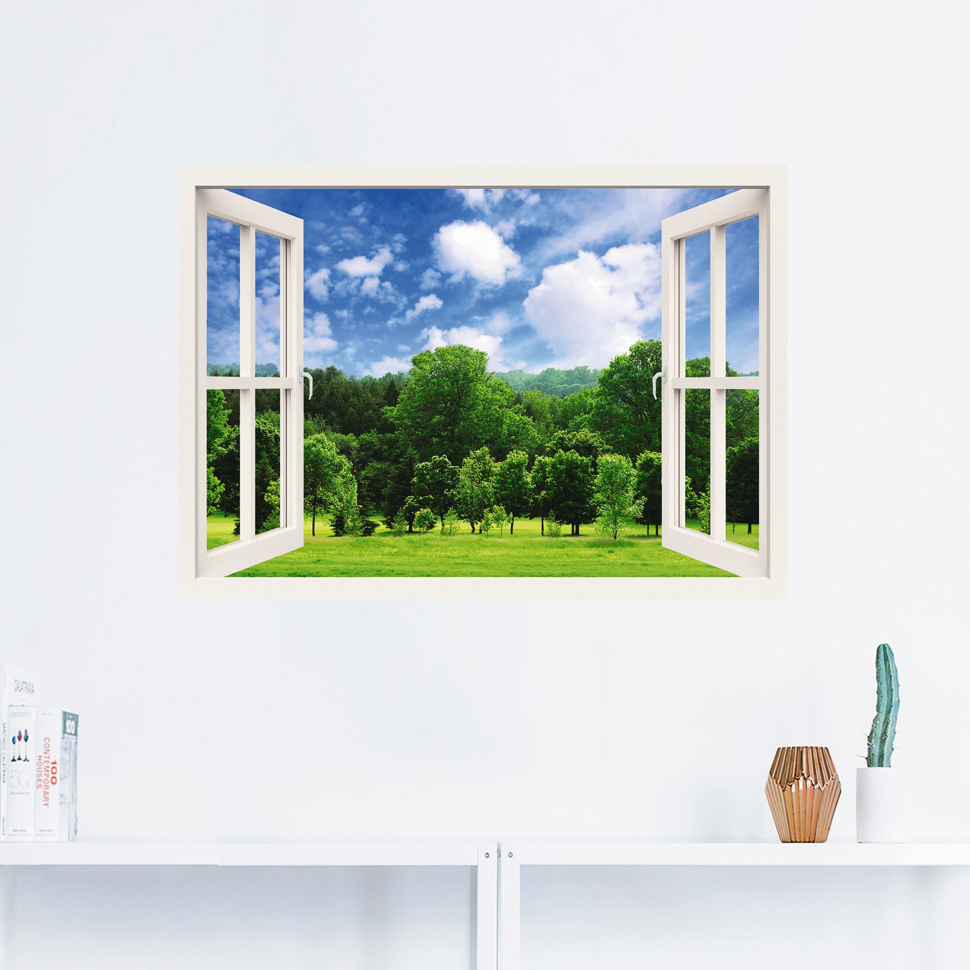 Artland Wandbild BAUR Wald«, Wandaufkleber versch. (1 als kaufen Größen Leinwandbild, - Grüner | »Fensterblick oder Fensterblick, Poster St.), in