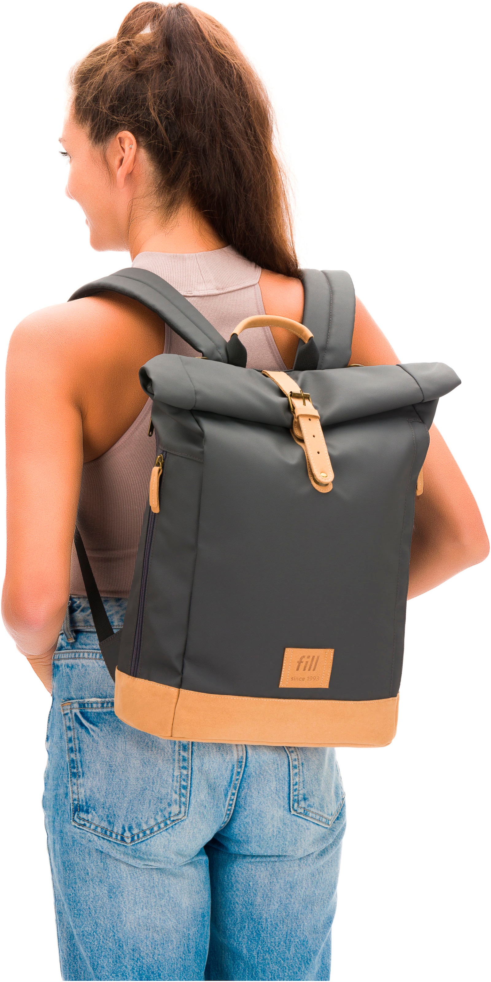 Fillikid Wickelrucksack »Rolltop Berlin stone grey«, Reflektoren, inkl. Wickeltunterlage
