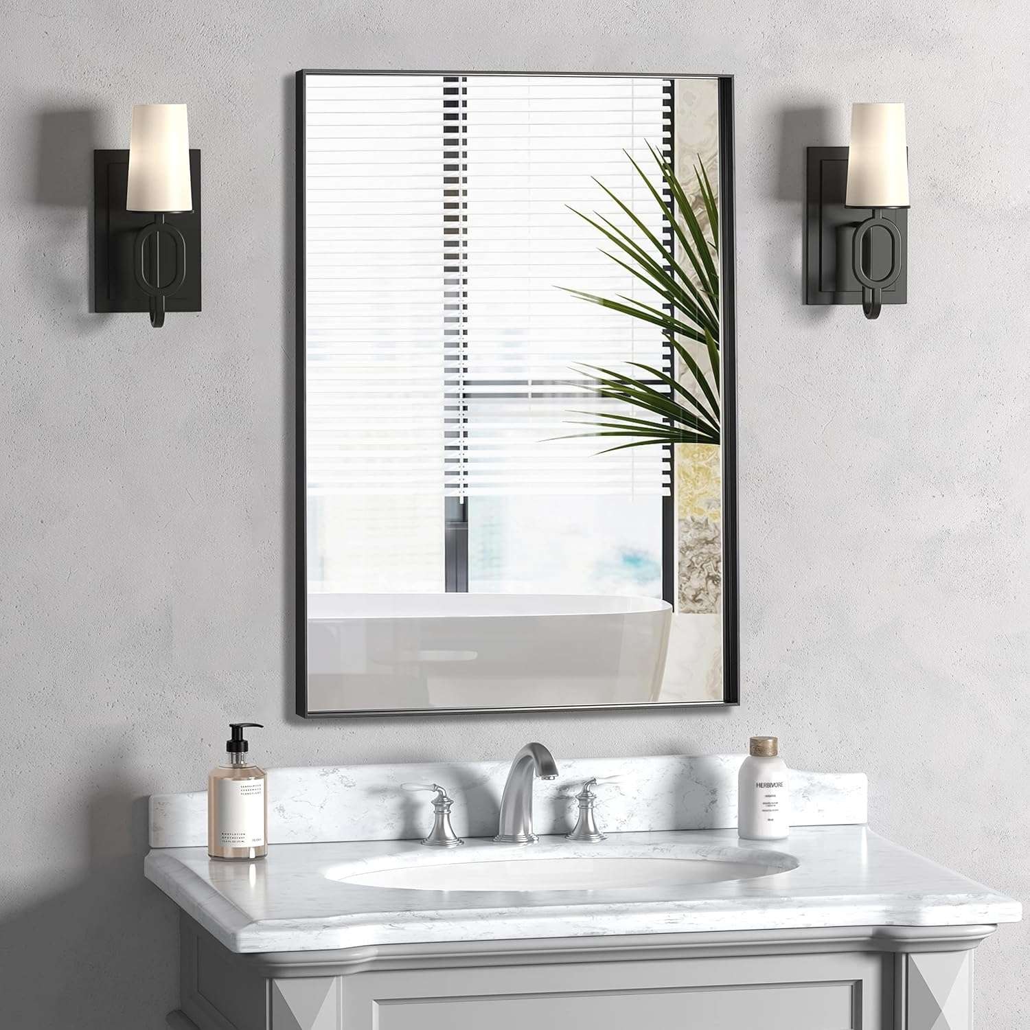 LOEVSCHALL Wandspiegel "Rechteckige Spiegel mit schwarzem Alurahmen, wendbar, einfache Montage", B/H/T: 51cm x 76cm x 2,03cm, 51 x 76cmschwarz, Flur,
