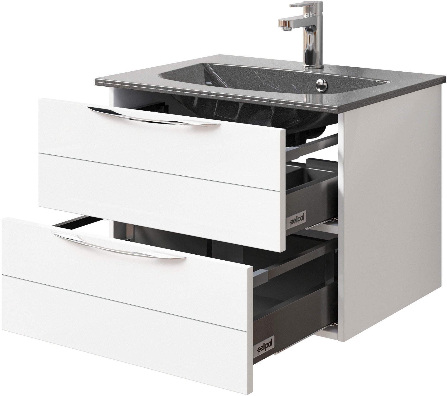Saphir Waschtisch »Serie 6025 Mineralmarmor-Waschtisch mit Unterschrank, 67 cm breit«, Waschplatz mit 2 Schubladen, hängend, verschiedene Ausführungen