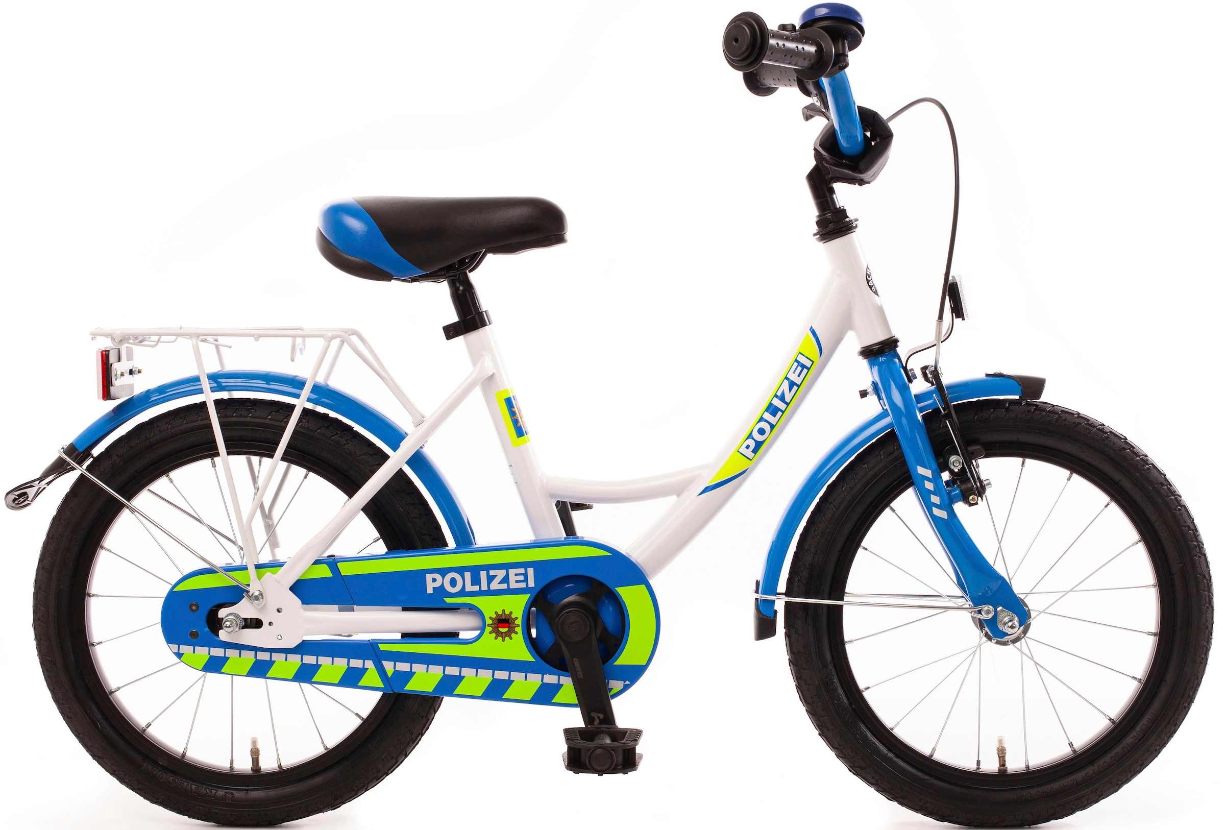 Bachtenkirch Kinderfahrrad "Kinderfahrrad "POLIZEI" kristall-weiß/blau/neon", 1 Gang, ohne Schaltung