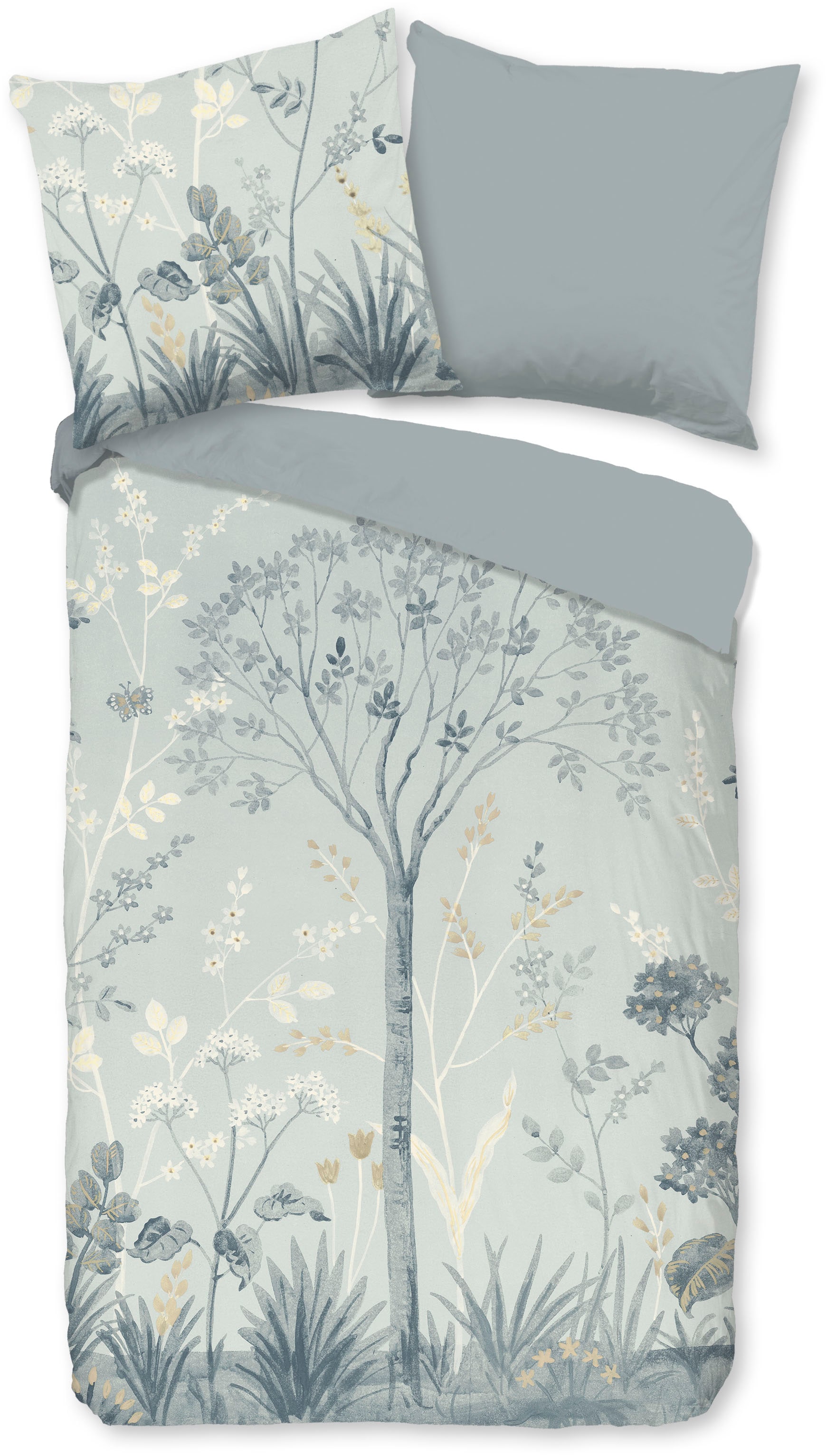 good morning Wendebettwäsche "Charles" 2 Stk. 100% Baumwolle, Renforcé, Reißverschluss, Wendeoptik, Baum, grau