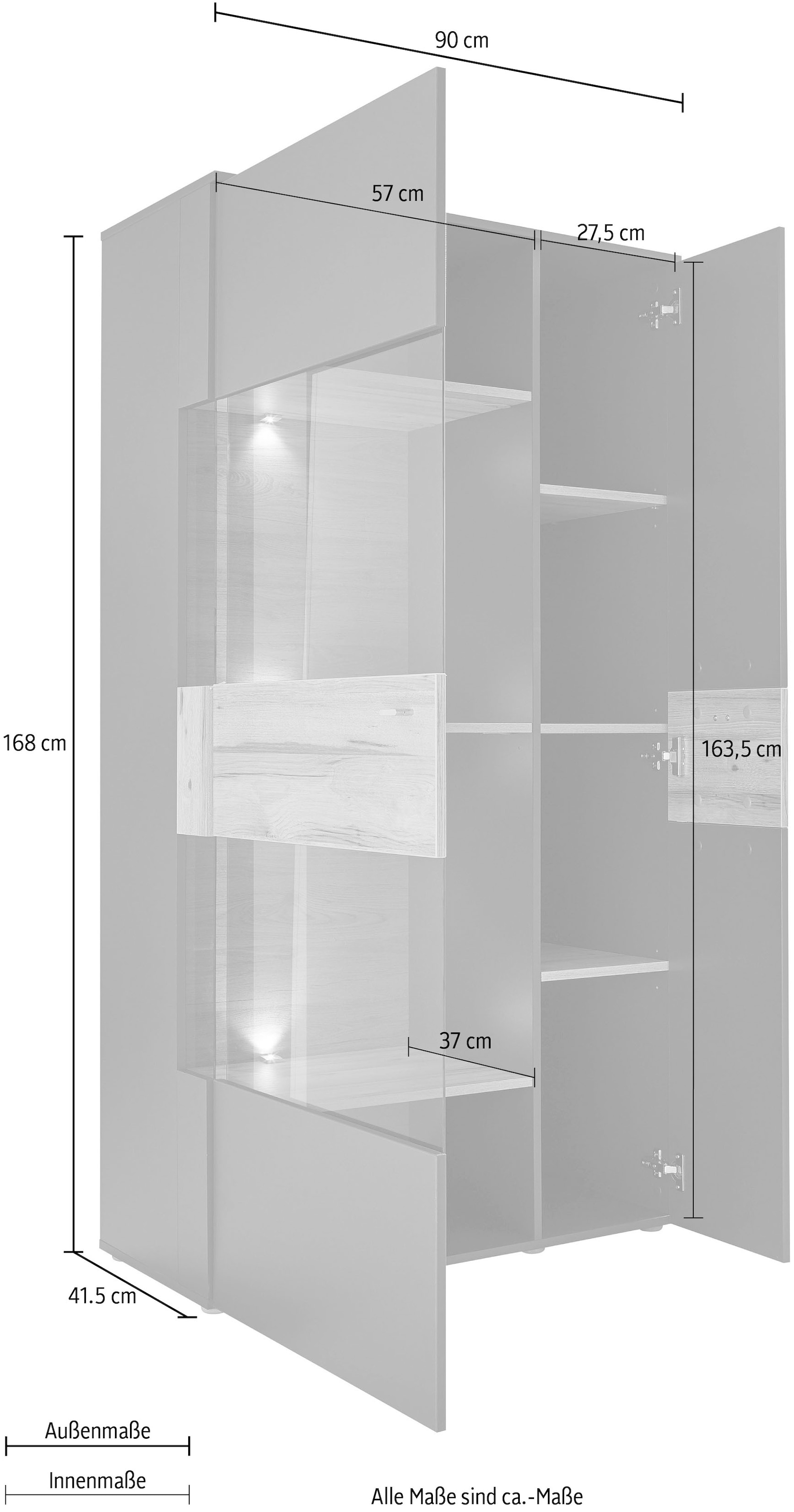 cm, inkl. | BAUR Vitrine, Beleuchtung FORTE Höhe 168