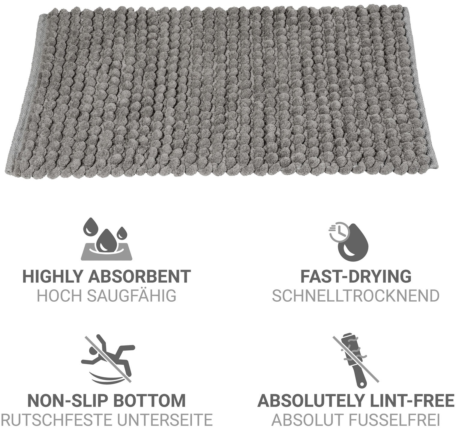 Thumbnail - WENKO Badematte "Solivo" Höhe 30 mm rutschhemmend beschichtet mit moderner Struktur, fusselfrei, stark wasserabsorbieren...