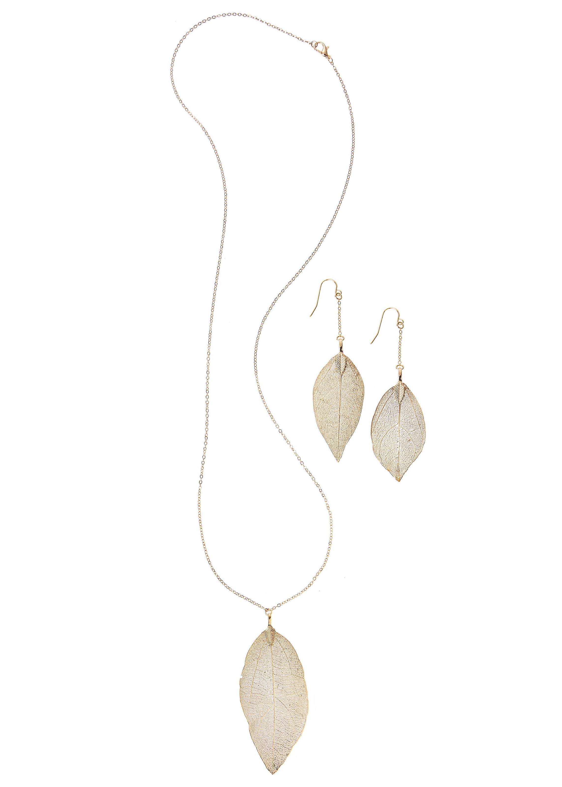 LASCANA Schmuckset »3 teiliges Set Halskette und Ohrringe«, (3 tlg.), Schmuck Set mit echten Blättern