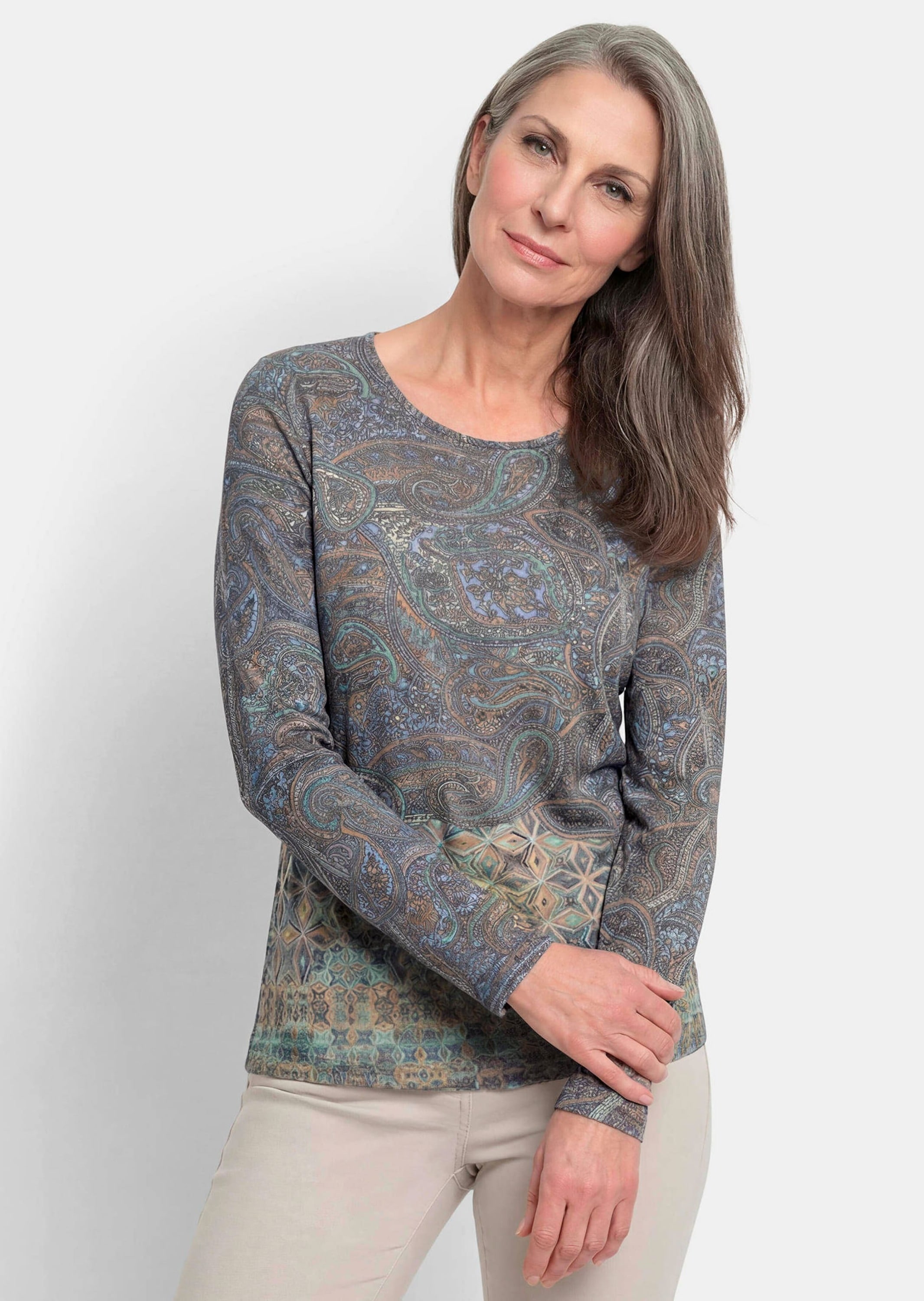 GOLDNER Langarmshirt »Jerseyshirt mit Paisley-Druck« stretchbequmer Jersey
