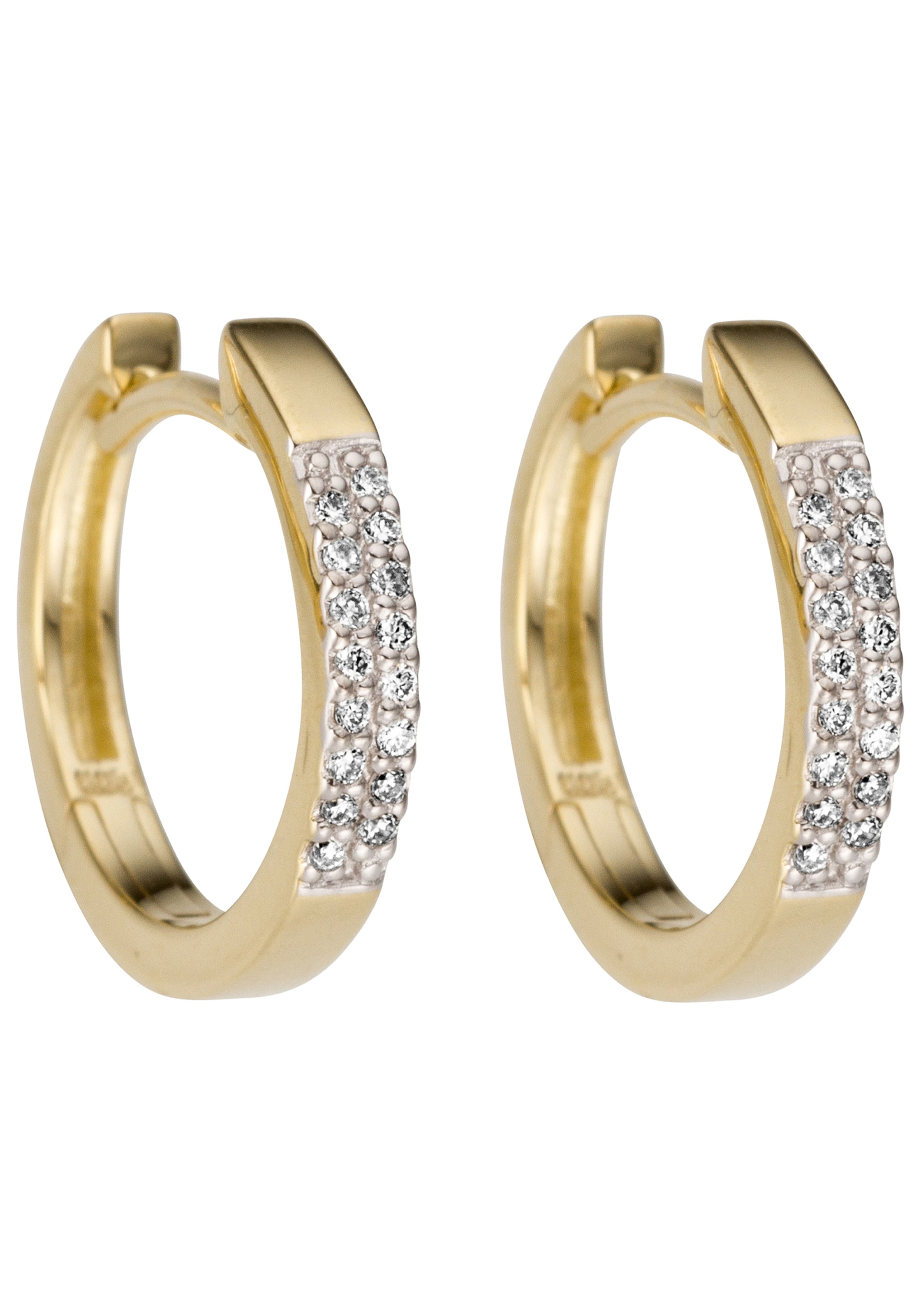 JOBO Paar Creolen »Ohrringe 14 mm mit 32 Diamanten« 585 Gold