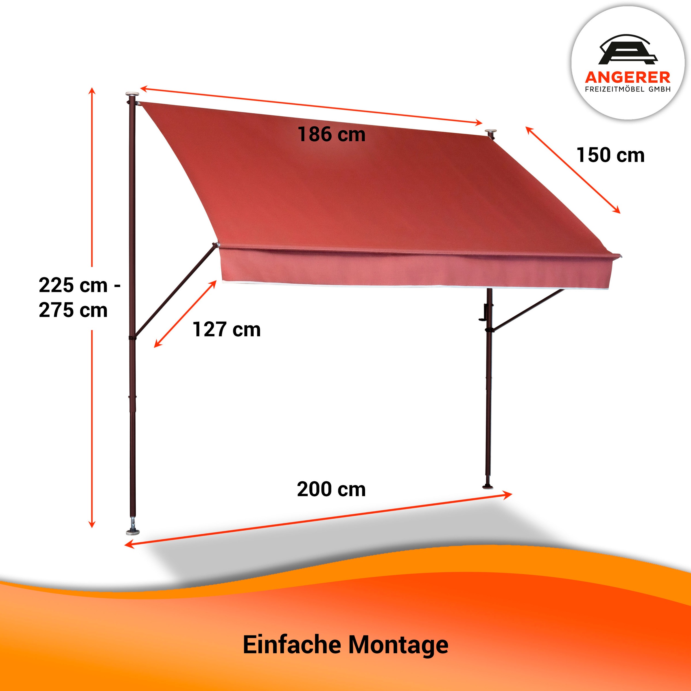 Angerer Freizeitmöbel Klemmmarkise »Style«, BxH: 200 x 225-275 cm, Ausfall 150 cm
