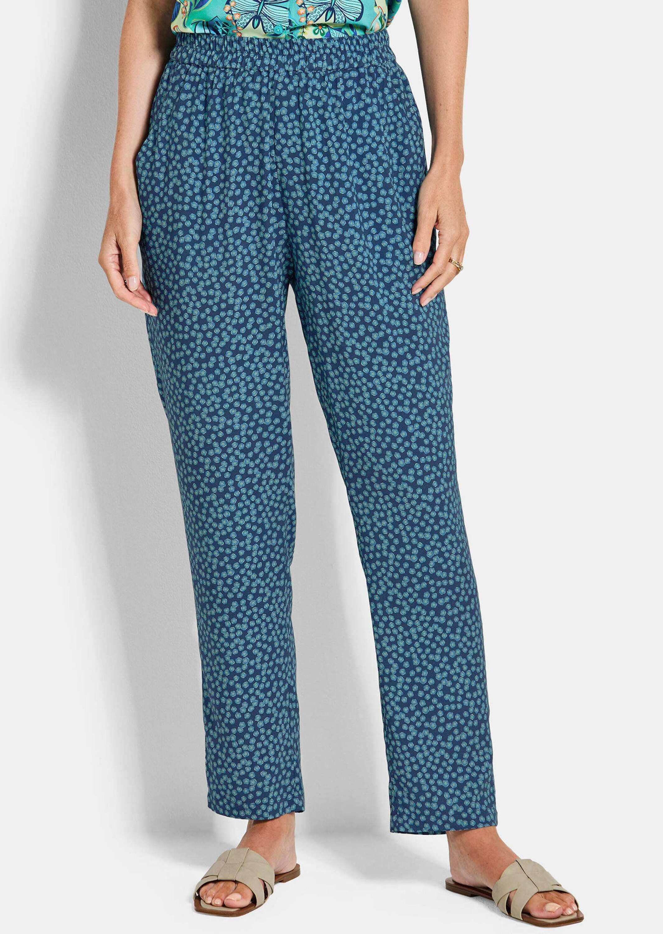 Goldner Sara Women's Pull-On Trousers Dark Blue Patterned Size 26 2