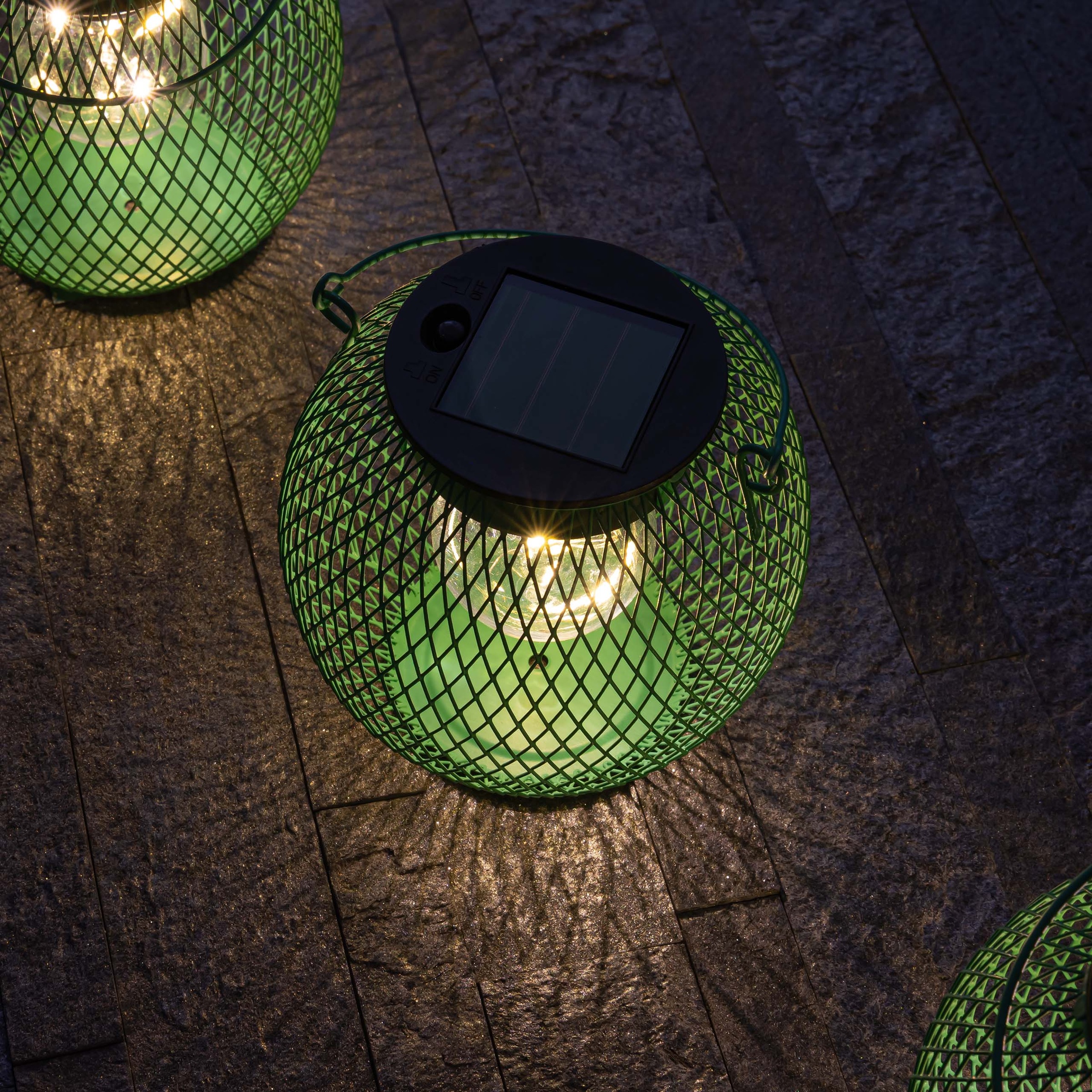 LED Solarleuchte OTTO HOME "Aaddis, LED-Metalllaterne, 3er Set", grün, H:12,3cm Ø:12,5cm, Leuchten, einzeln positionierbar 3