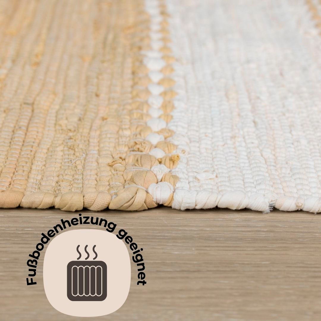 Teppich OTTO HOME "Benja", beige (beige, weiß), B:80cm H:10mm L:150cm, Baumwolle, Polyester, Teppiche, Teppich, Handweb Teppich, gestreift, 90% Baumwolle, handgewebt, mit Fransen 3