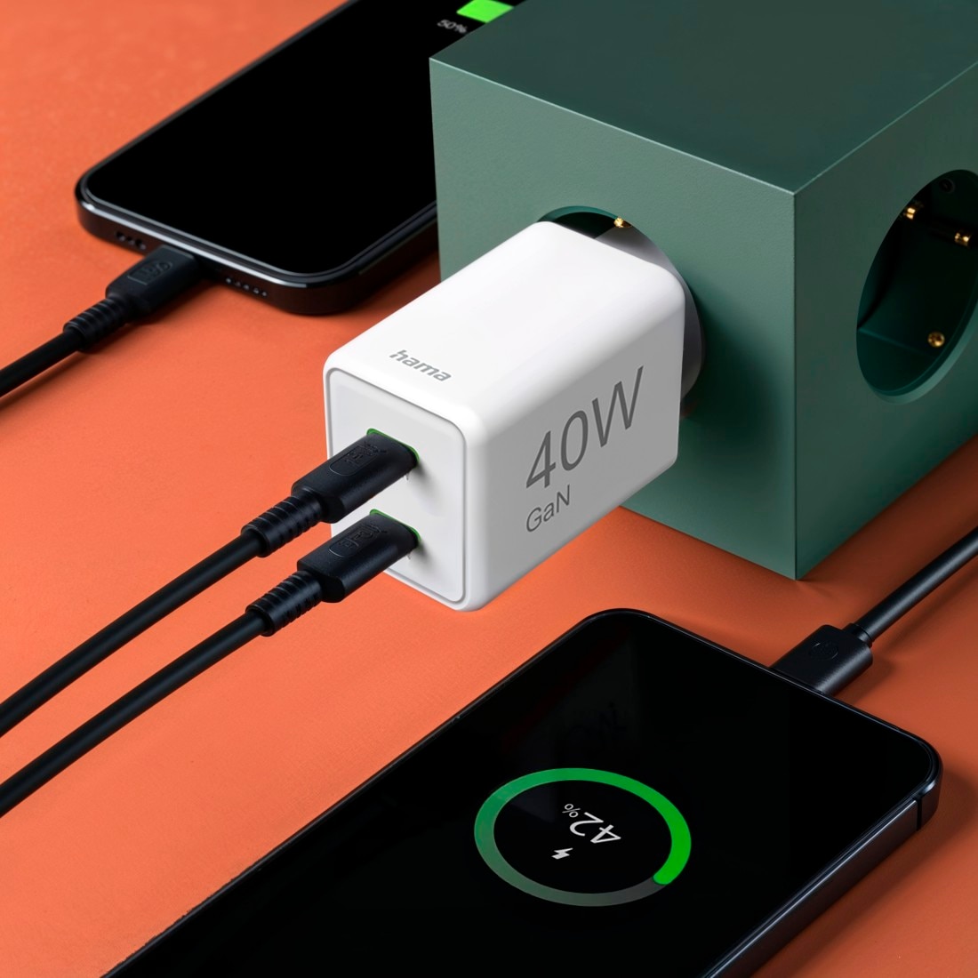 Hama Schnelllade-Gerät »Schnellladegerät, GaN, 2x USB-C, Super-Mini-Ladegerät, PD, 40 W, Weiß« 1 Stk. tlg.