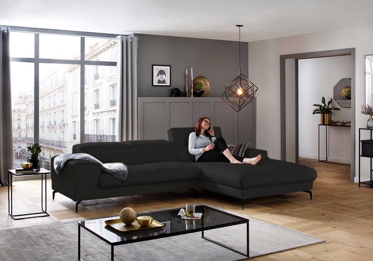 W.SCHILLIG Ecksofa "piedroo, Designsofa mit tollem Sitzkomfort, L-Form" Kopfteilverstellung, wahlweise mit Sitztiefenverstellung, Breite 303cm
