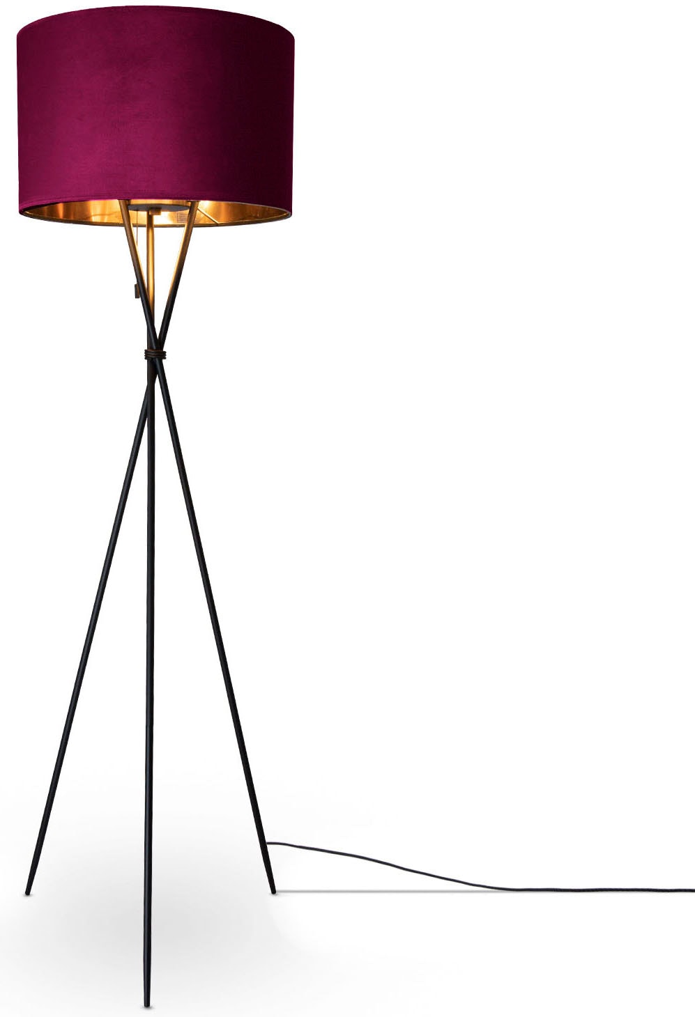 uni Stehlampe Wohnzimmer Höhe Velour »Kate 177,5cm Standleuchte BAUR Home Dreibein Filigran | E27 Color«, Paco