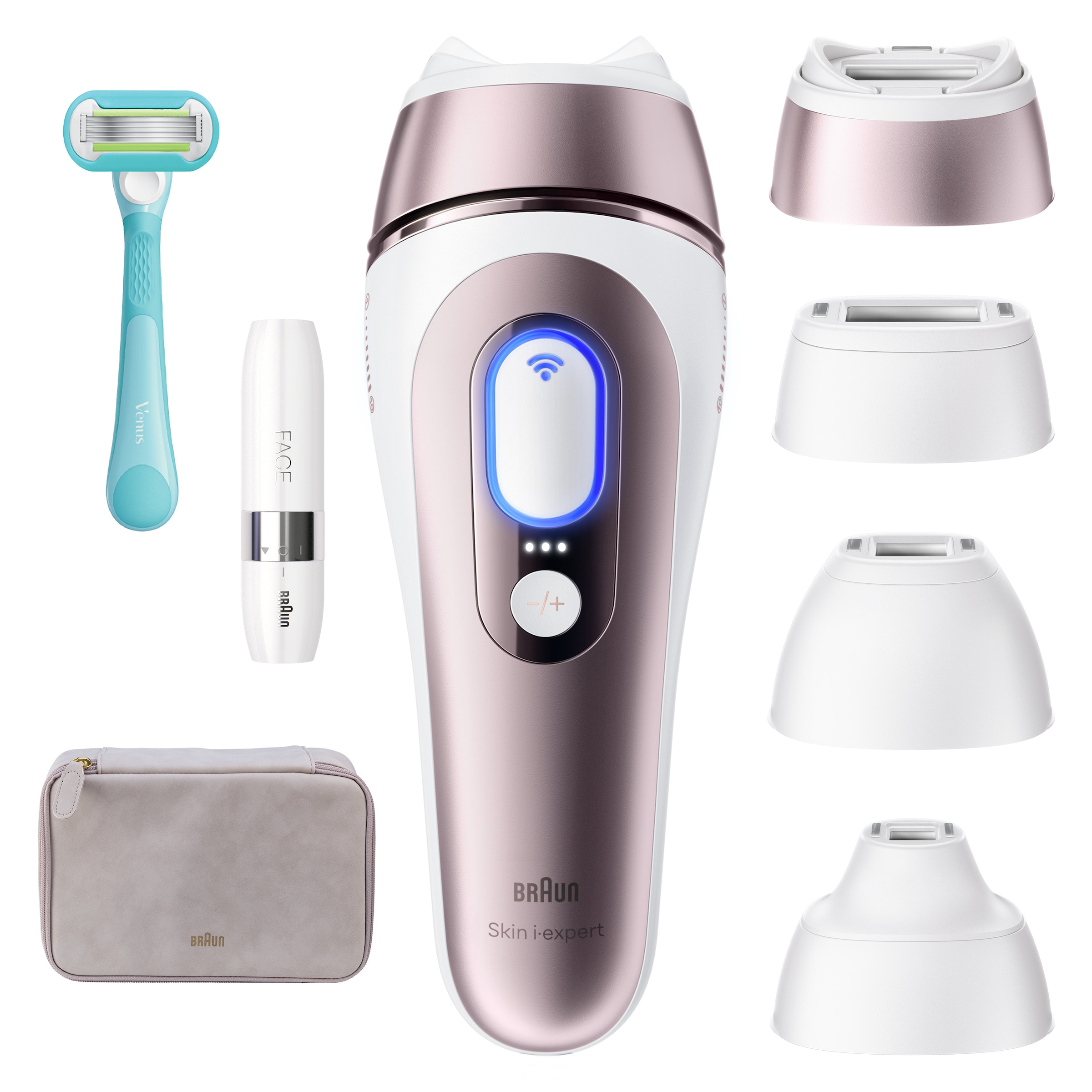 Braun IPL-Haarentferner »Skin i-expert Pro IPL PL7432« 400.000 Lichtimpulse 4 smarte Aufsätze, Tasche, Mini-Gesichtsrasierer, kostenlose App