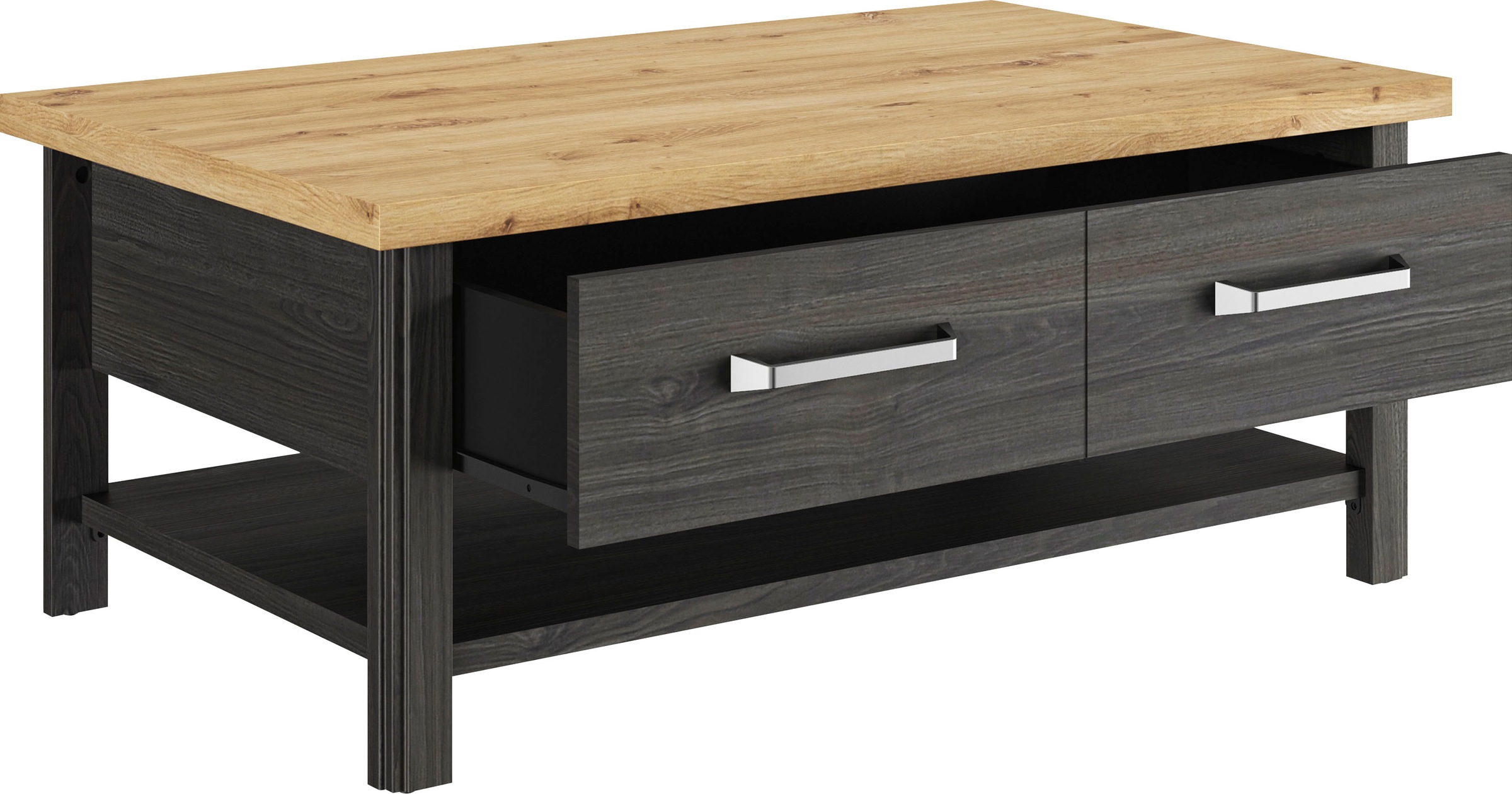 Couchtisch GAMI "Sequoia", schwarz (schwarz, eiche artisan), B:112cm H:46cm T:67cm, Tische, Couchtisch, Wohnzimmer-Programm in Landhaus- und Industrial-Dekor 3