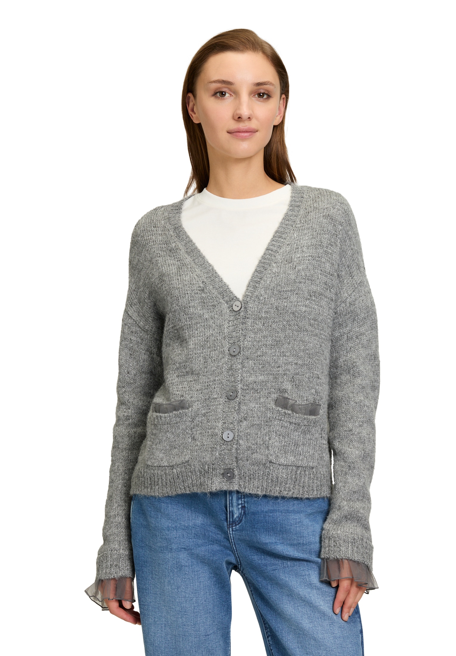 Cartoon Strickjacke "Cartoon Damen Strick-Cardigan mit Knopfleiste", Rüsche günstig online kaufen