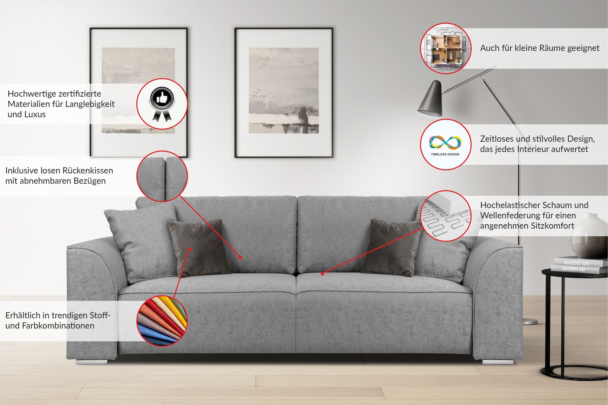 Thumbnail - INOSIGN 3-Sitzer "BEATRICE auch als Schlafsofa mit Bettkasten, B/T/H 250/107/92 cm" wahlweise mit Bettfunktion, incl. 2 ...