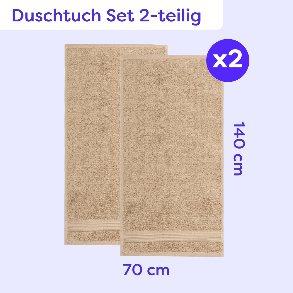 Wolkenfeld Duschtücher »Premium Low-Twist Baumwolle 550 g/m² – 2 große Duschtücher« 70×140 cm – weich, saugfähig und ideal für Bad & Wellness
