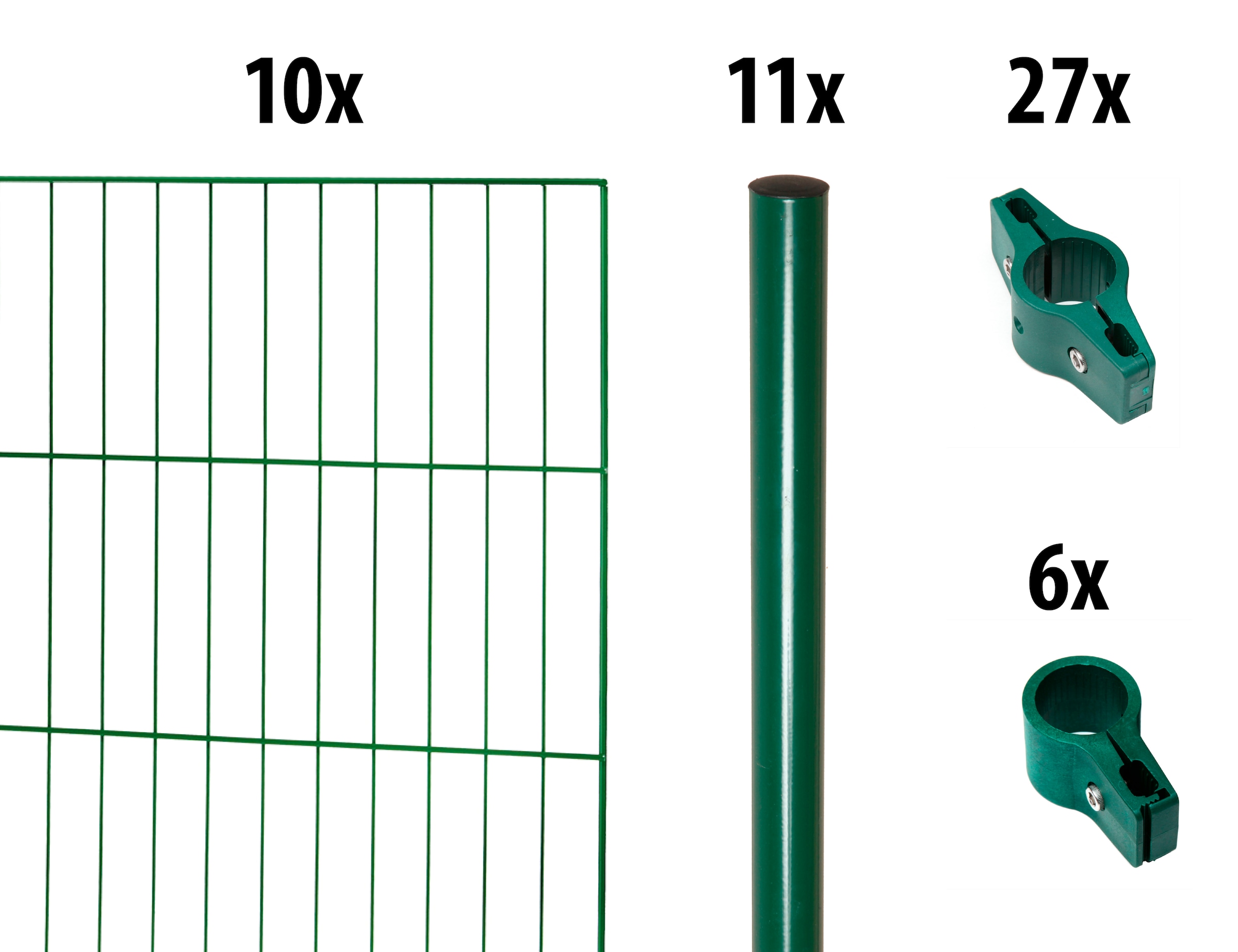 GARDEN N MORE Einstabmattenzaun "mit Rundpfosten", 10 Elemente für 20 m, LxH: 200 x 125 cm, mit 11 Pfosten