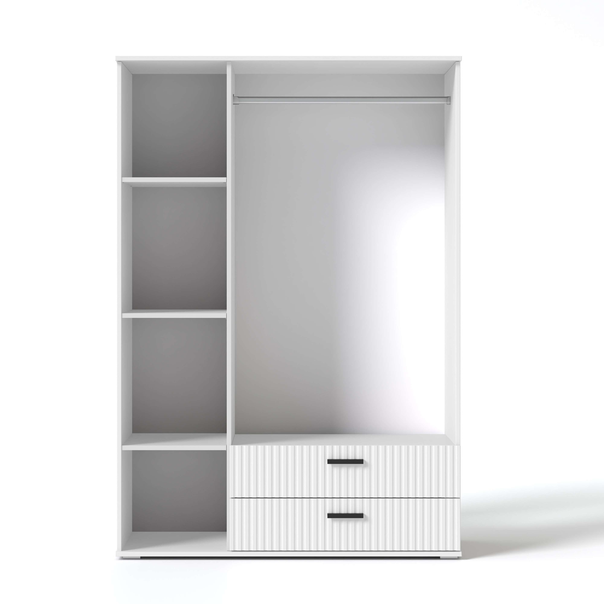 OTTO home Kleiderschrank »KOLLINE, modern mit viel Stauraum & geriffelter Struktur« H/B/T ca. 190/135/52cm,  Garderobe 4 Fächer, Kleiderstange, 2 Schubladen, 2 Spiegel