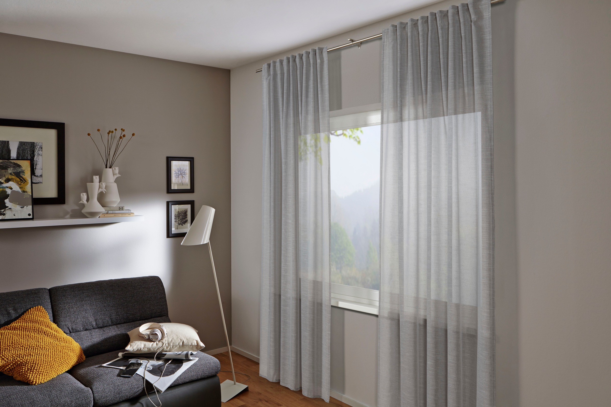 Gardine »Schal Leinenoptik«, (1 St.), mit Gardinenband und verdeckten Schlaufen