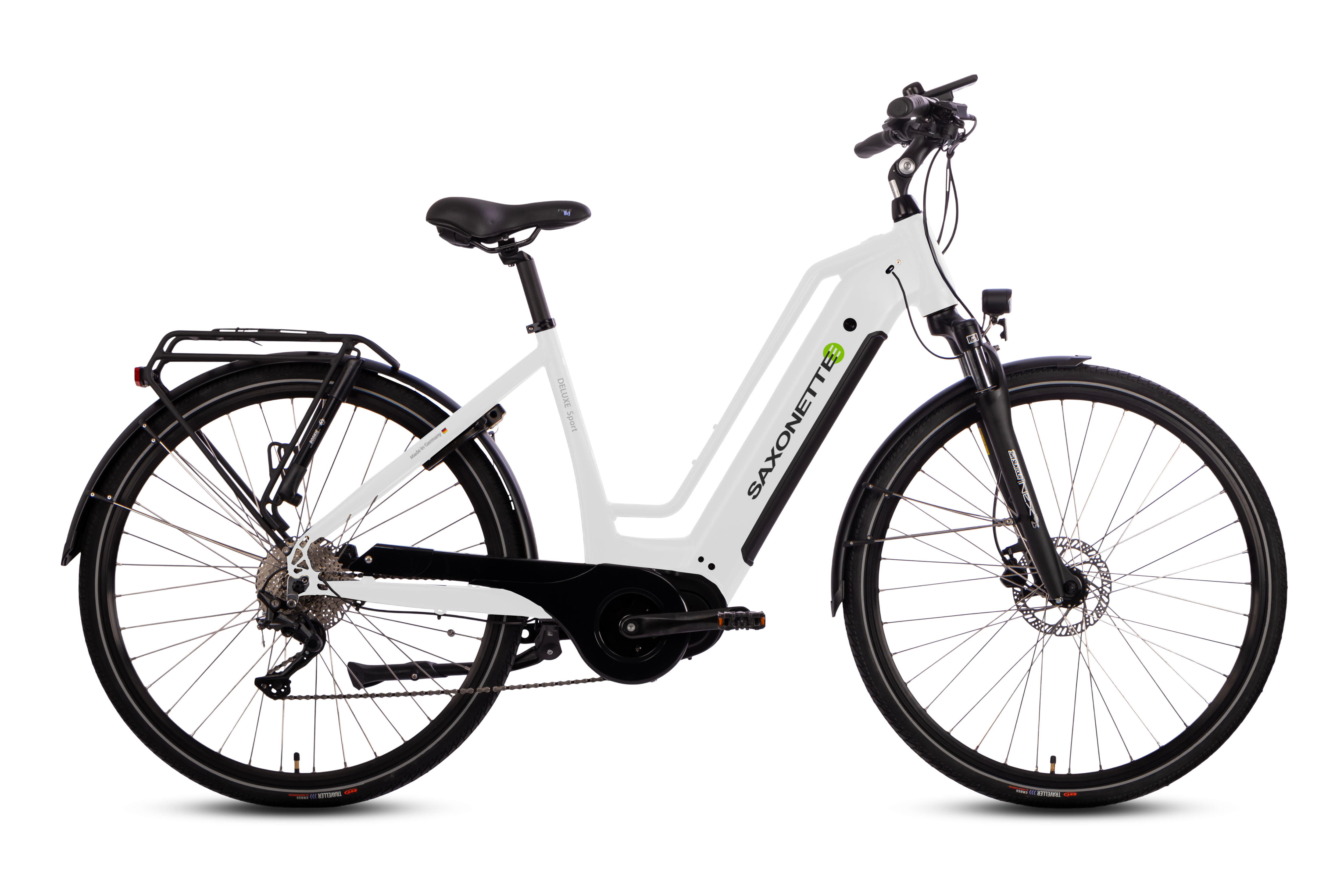 SAXONETTE "Deluxe Sport TRAPEZ" 9 Gang Shimano Alivio Schaltwerk Kettenschaltung Mittelmotor 250 W (mit integr. Akku), Elektrofahrrad für Alltag und Einkauf