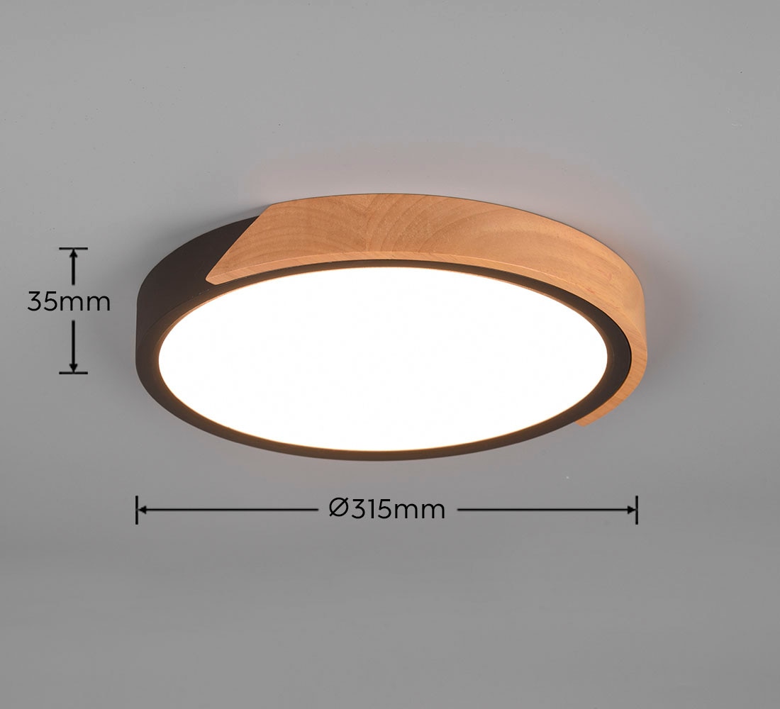 Deckenleuchte Holzschirm 20W/2400Lumen, 3000K, flammig-flammig, LED 1 BAUR Leuchten dimmbar Deckenlampe Ø | »Jano«, TRIO 31cm, warmweiß