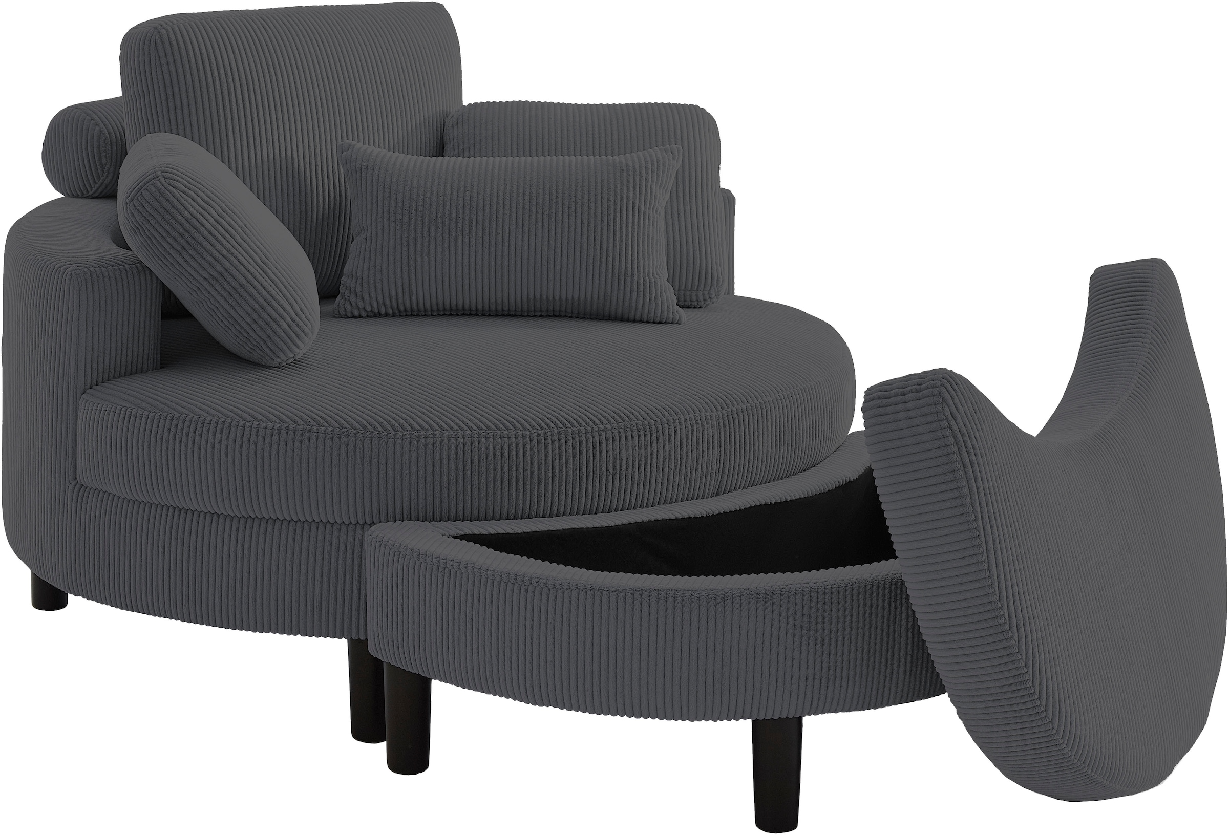 ATLANTIC home collection Loveseat »Ravi«, XXL- Sessel, inklusive Stauraumhocker, Rückenkissen & drei Zierkissen