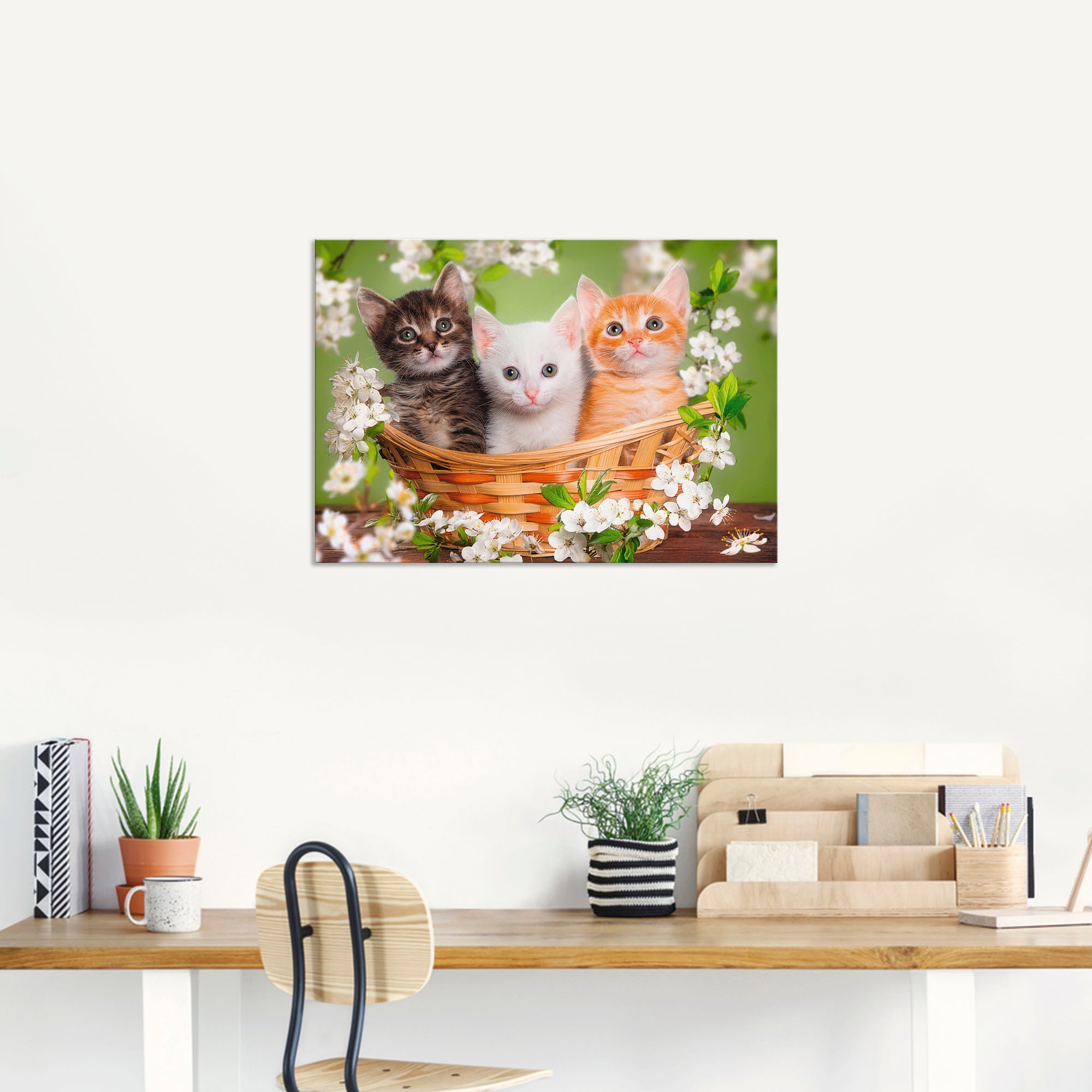 Artland Wandbild »Katzen sitzen in einem Korb«, Haustiere, (1 St.), als Leinwandbild, Poster, Wandaufkleber in verschied. Größen