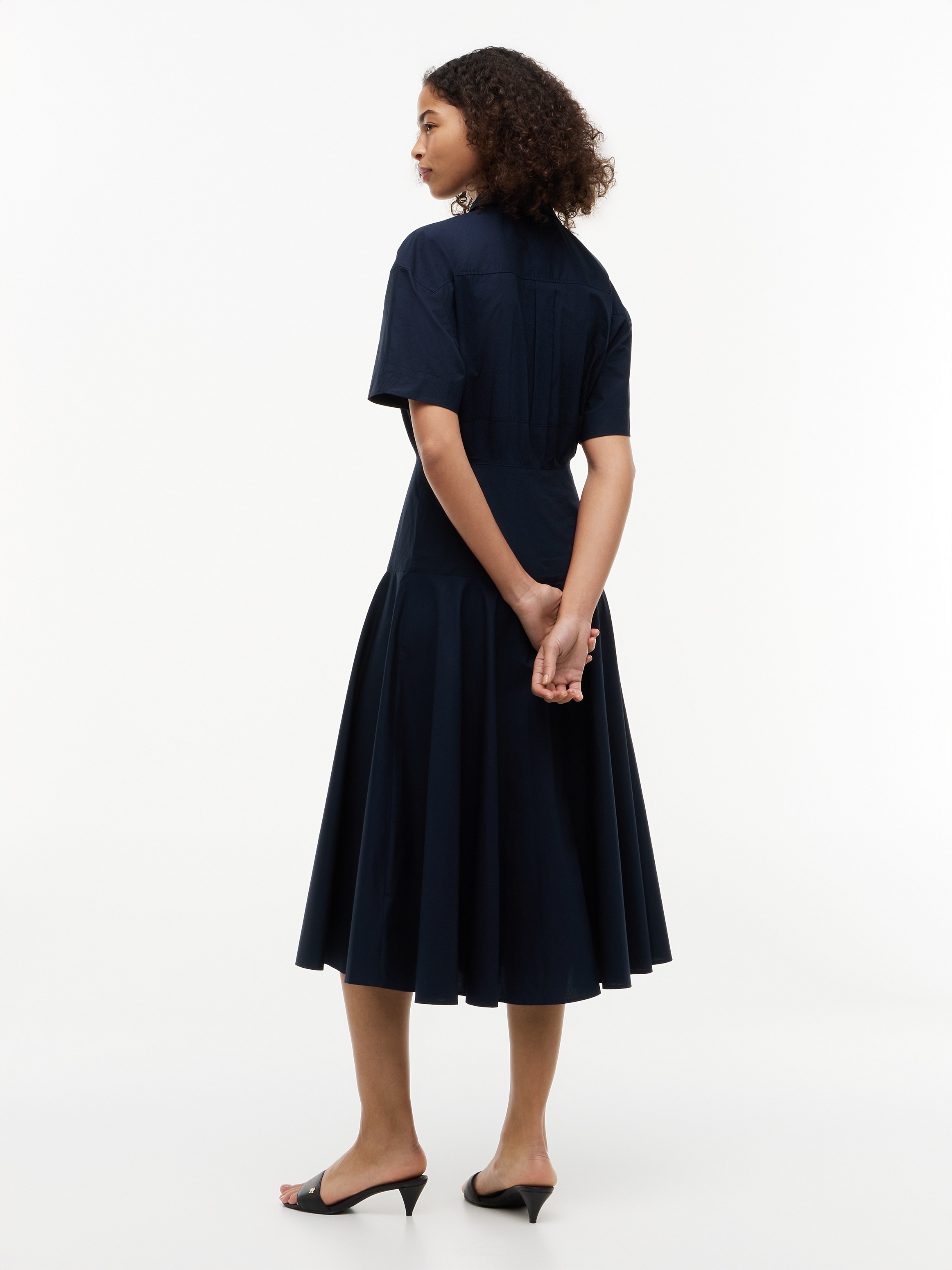 Tommy Hilfiger Blusenkleid »POPLIN FLRE SS MIDI SHRT DRS« Ohne Tasche Baumwolle