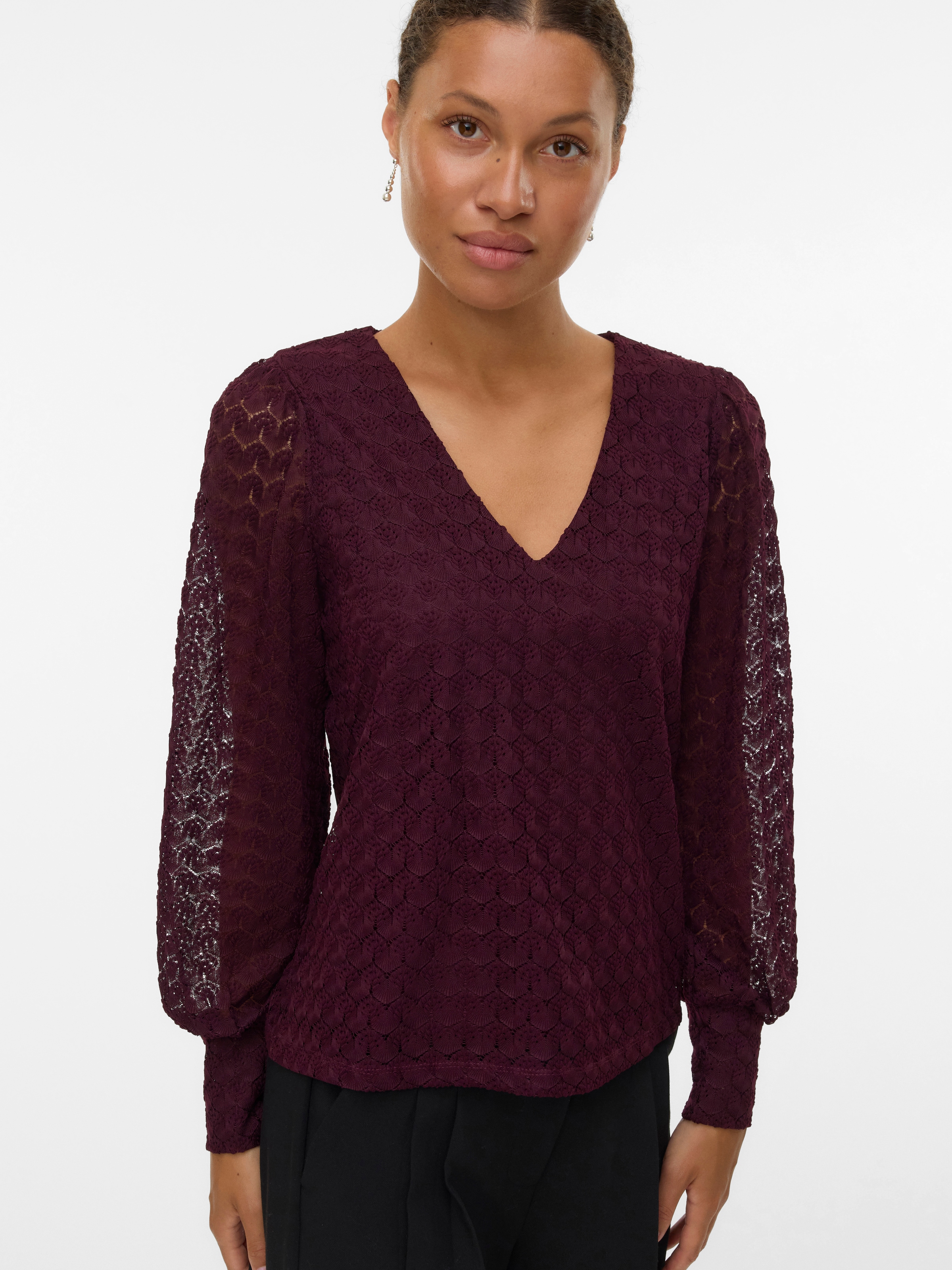 Vero Moda Langarmshirt "VMBECCA LS V-NECK LACE TOP JRS NOOS" günstig online kaufen