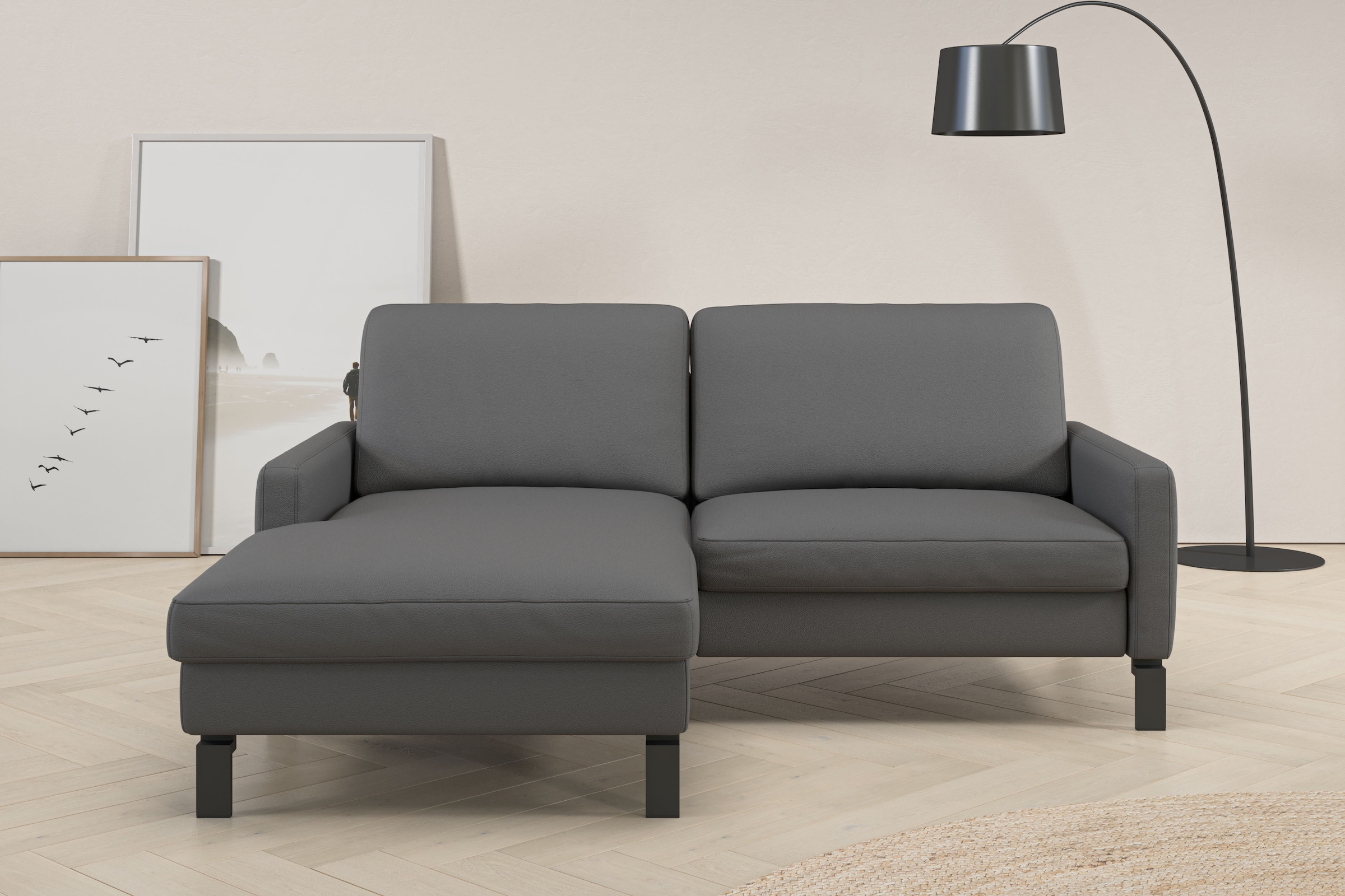 Ecksofa HOME AFFAIRE "Lecce, L-Form, Federkernpolsterung, Breite 194 cm", fango, B:194cm H:86cm T:164cm, 100% Leder, Sofas, Ecksofa, inkl. saugroboterfreundliche Höhe & schmale Armlehnen