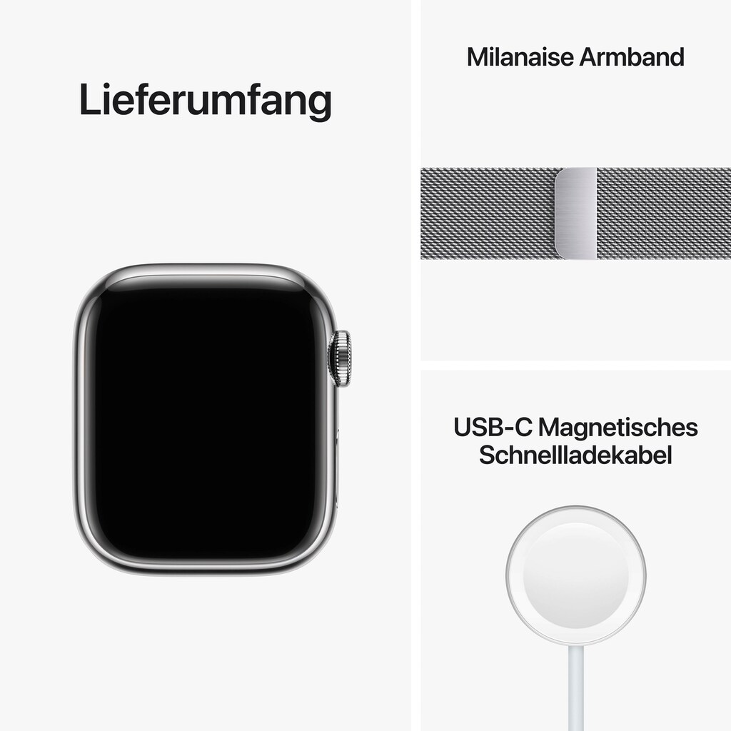 Apple Watch »Watch Series 8 GPS + Cellular 41mm Edelstahl«