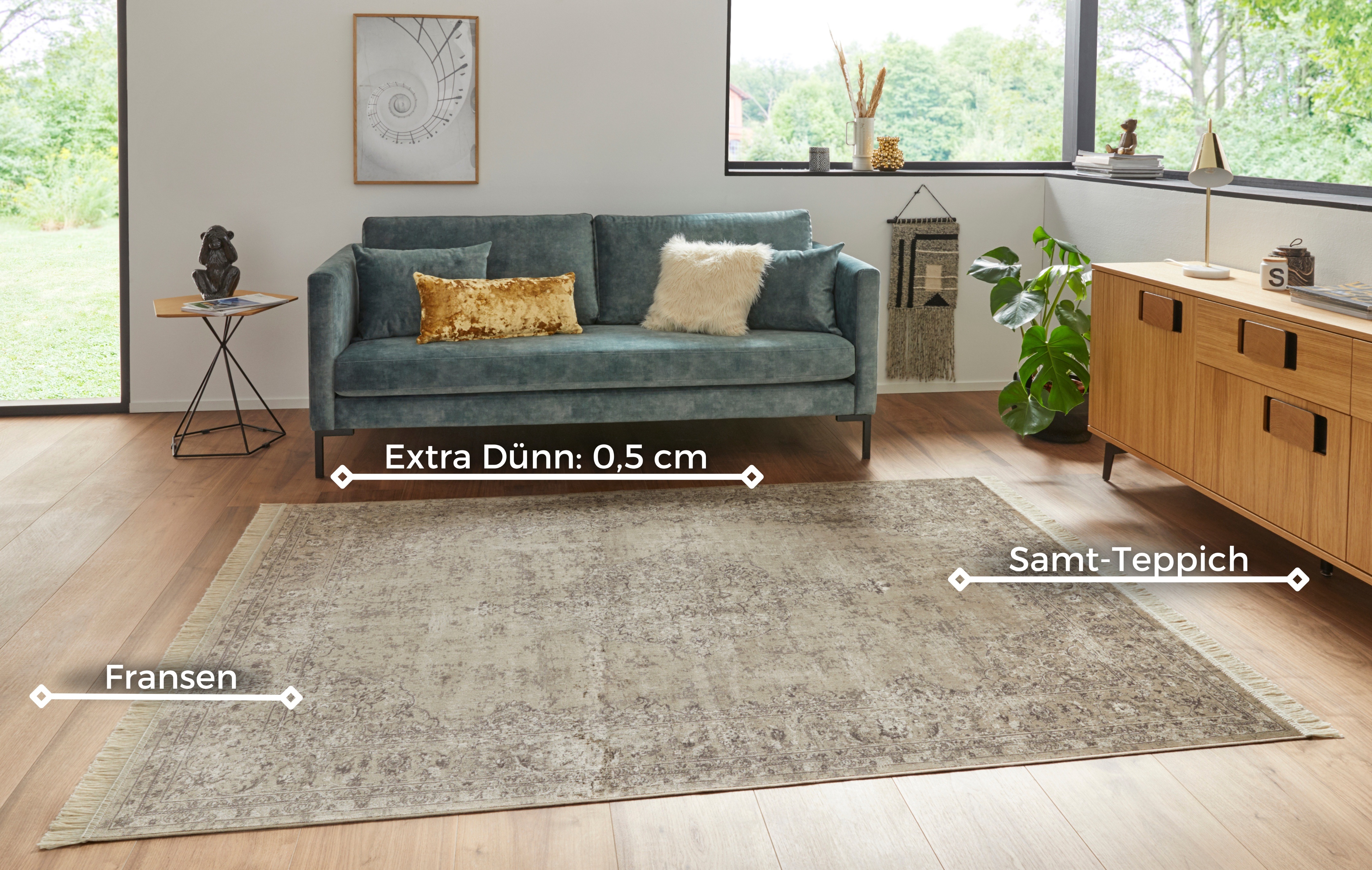 Thumbnail - HANSE Home Teppich "Orient Vintage Medaillon" rechteckig 5 mm Höhe Orientalisch mit Fransen, Orient, Wohnzimmer, Schlafz...