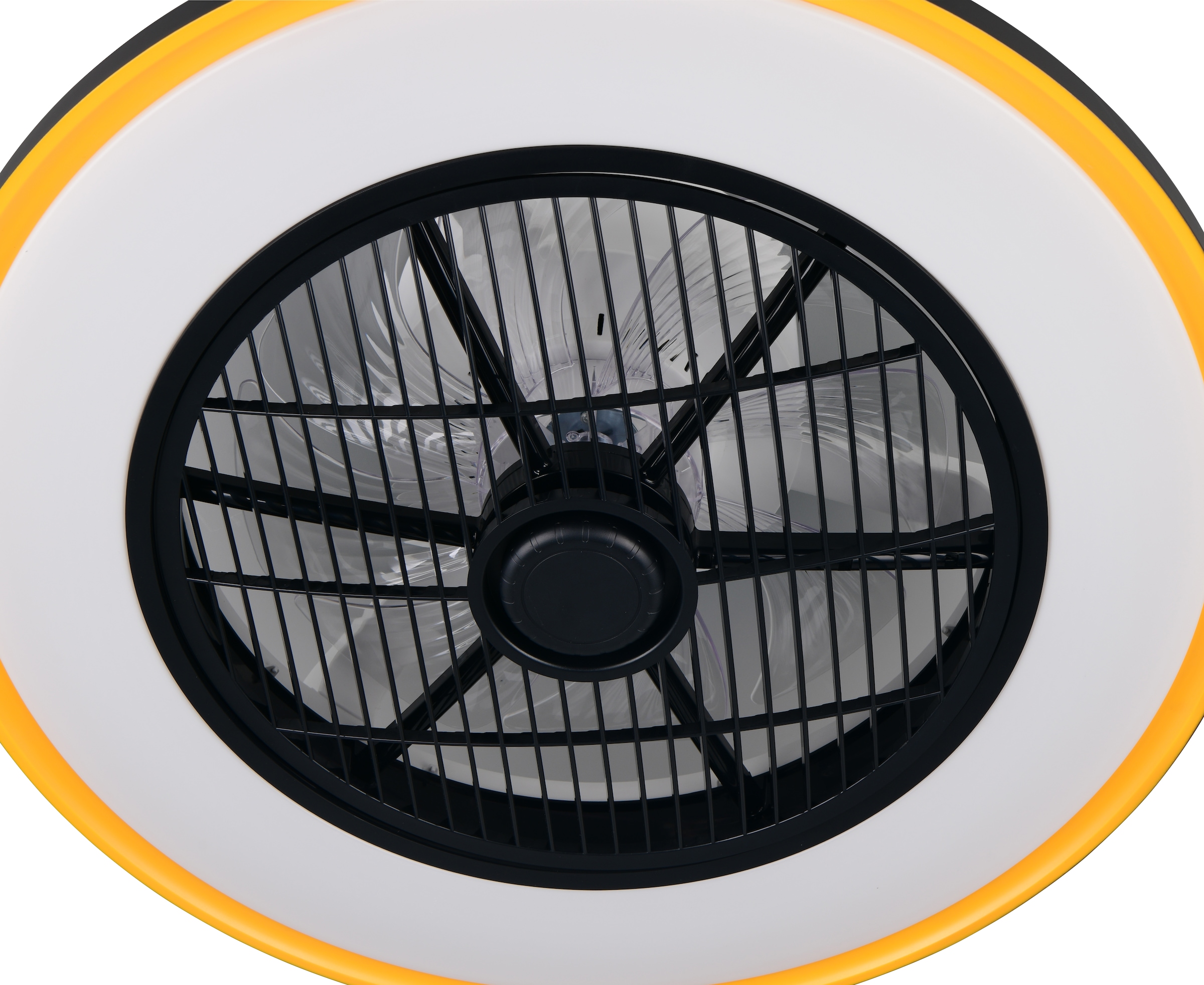 REALITY Leuchten LED Deckenleuchte »VARPULA mit Ventilator, oszillierender Deckenventilator +Licht 28W LED« LED-Board 1 Stk. Farbwechsler | warmweiß - kaltweiß 6 Stufen Ventilator, CCT LED dimmbar Fernbedienung Schirm schwarz-gold