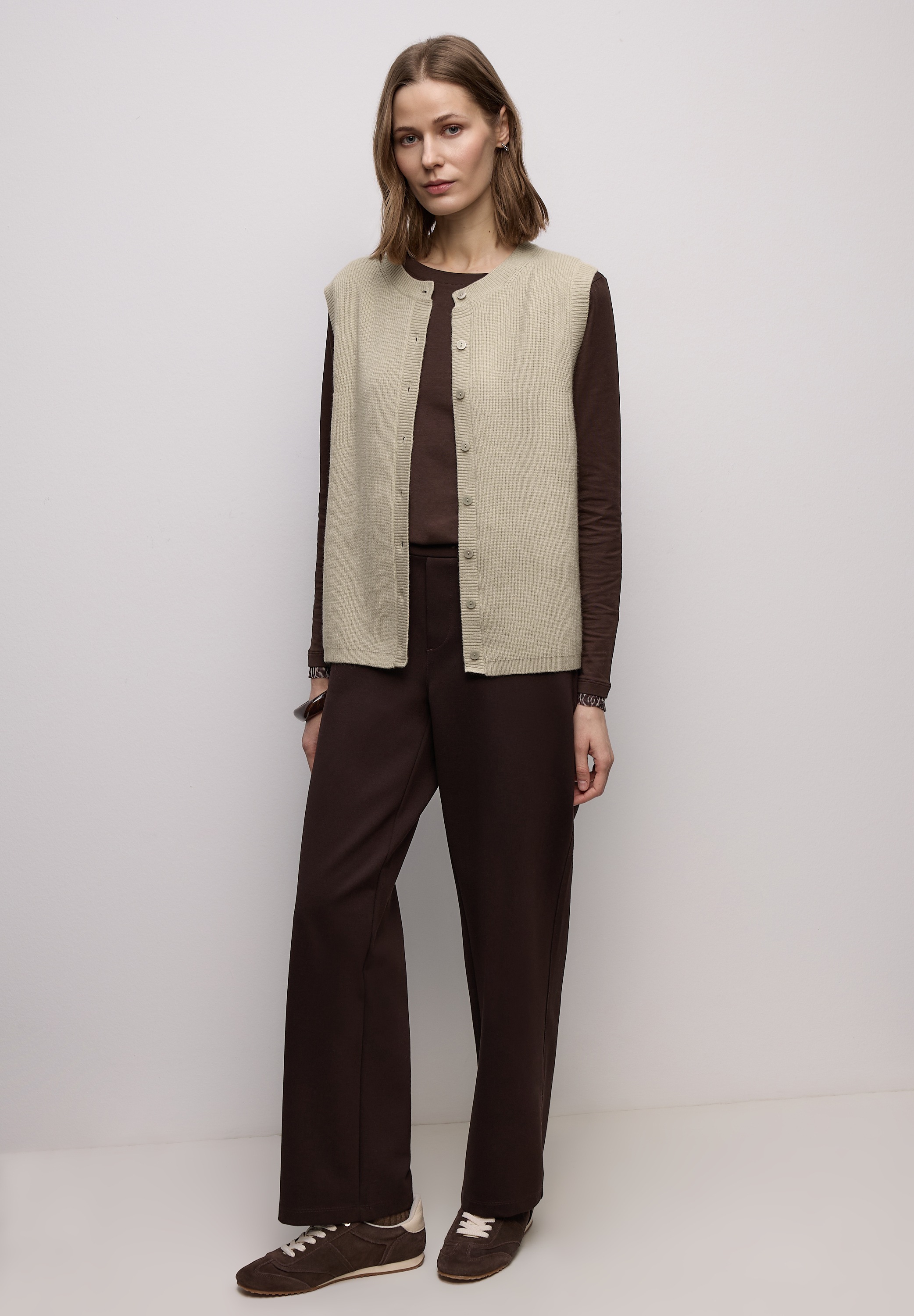 Kurzweste STREET ONE, Damen, Gr. 34, cotton beige meliert, Stoff, 30% Polyester, 29% Polyacryl, 21% Viskose, 20% Nylon, unifarben, normal normal, Rundhals, Westen, Grobstrick 2