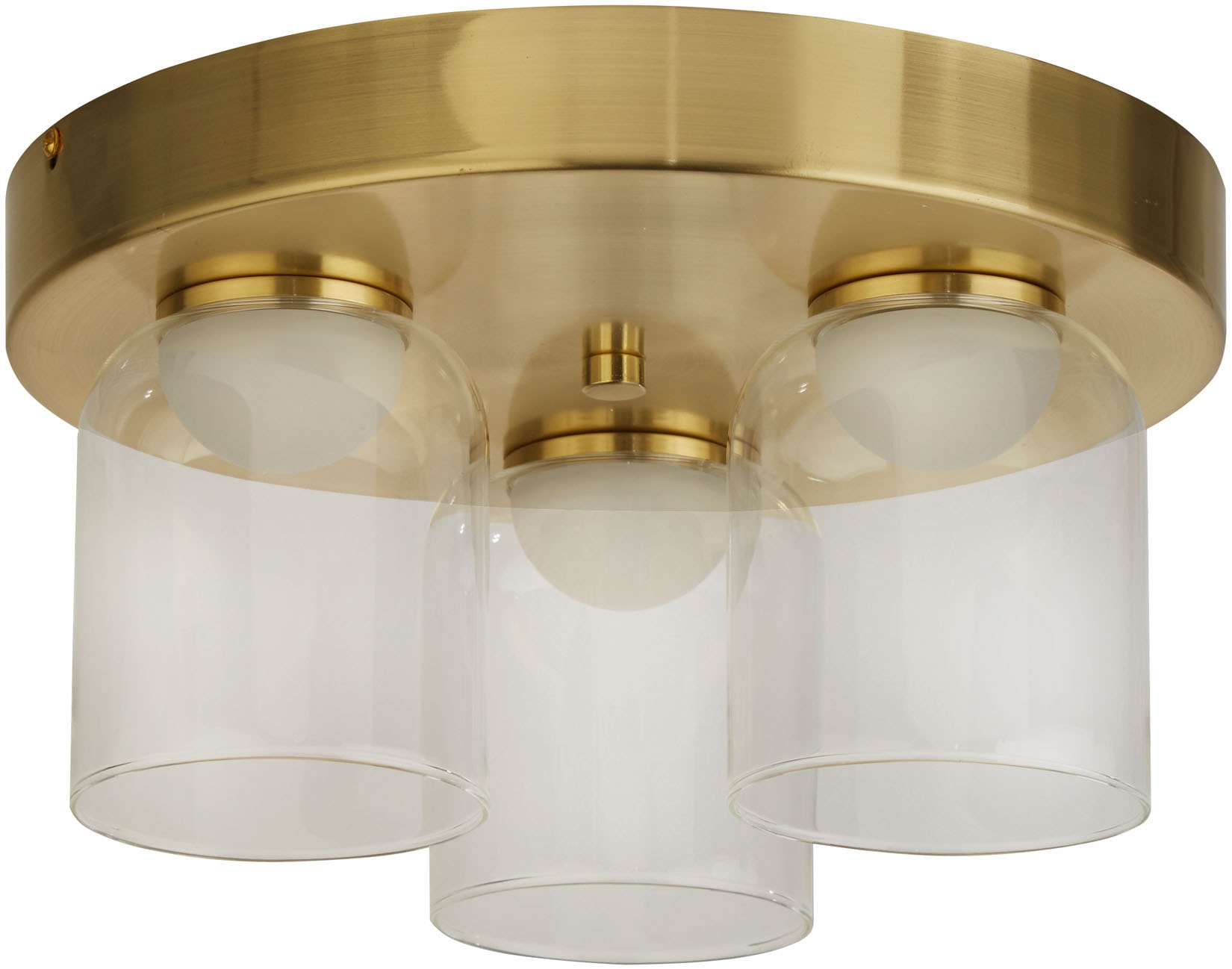 Searchlight Deckenleuchte »Highball LED 3Lt Flush , Satin Brass & Clear Glass IP44« LED-Modul 1 Stk. Warmweiß