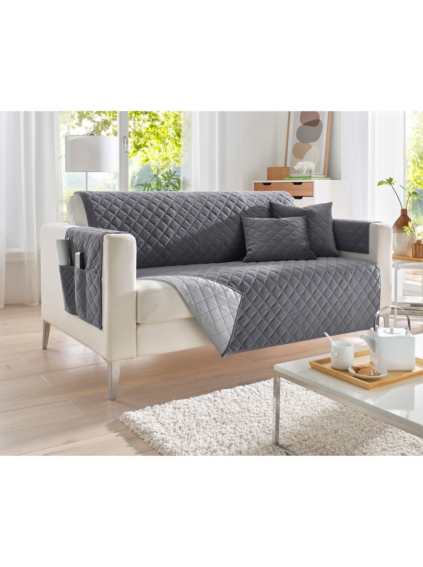 Tagesdecke, B:40cm L:40cm, grau, 100% Polyester, Tagesdecken