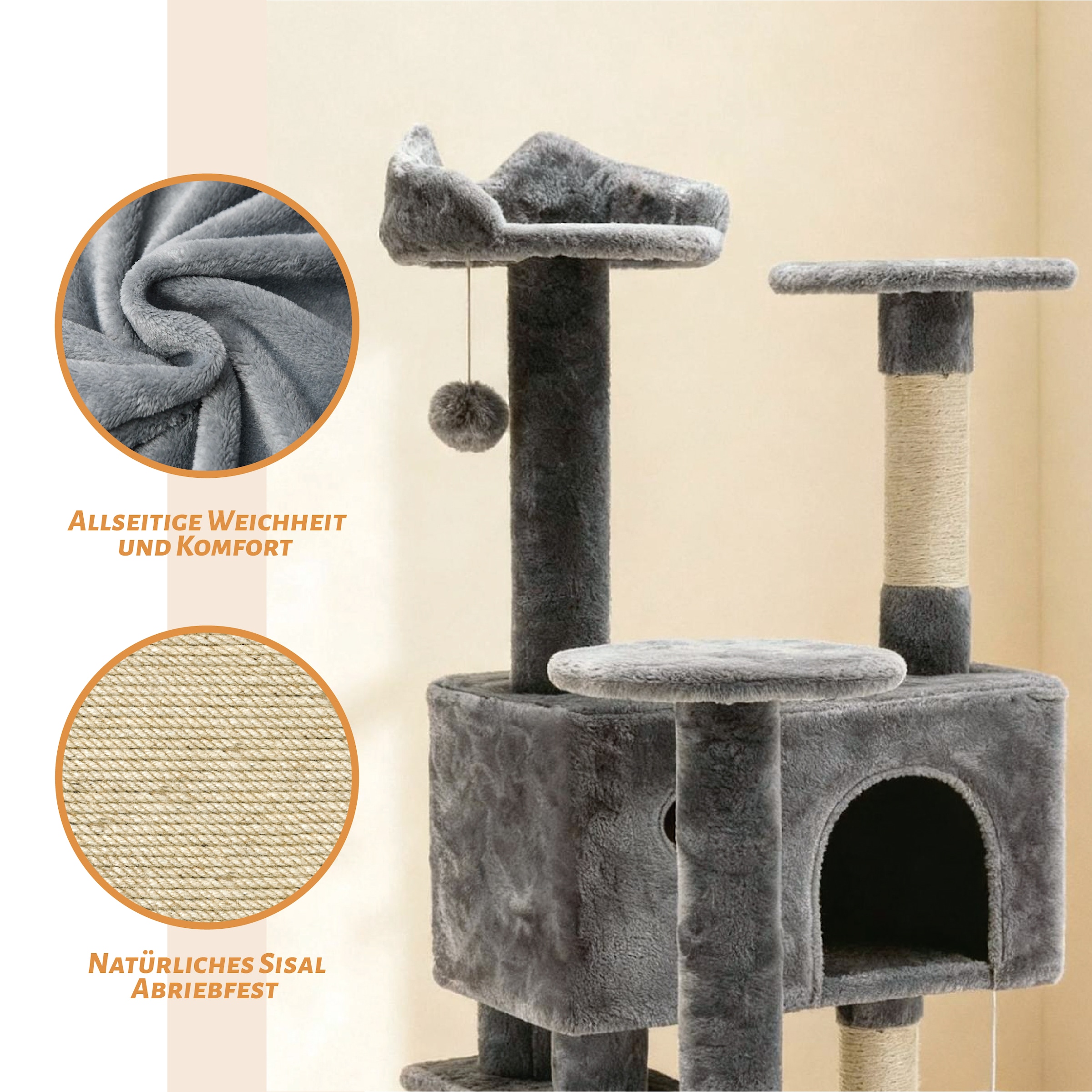 OTTO home Kratzbaum »Kitty« 178 cm hoch stabile Spanplatte, robuster Sisal und kuscheliger Plüsch