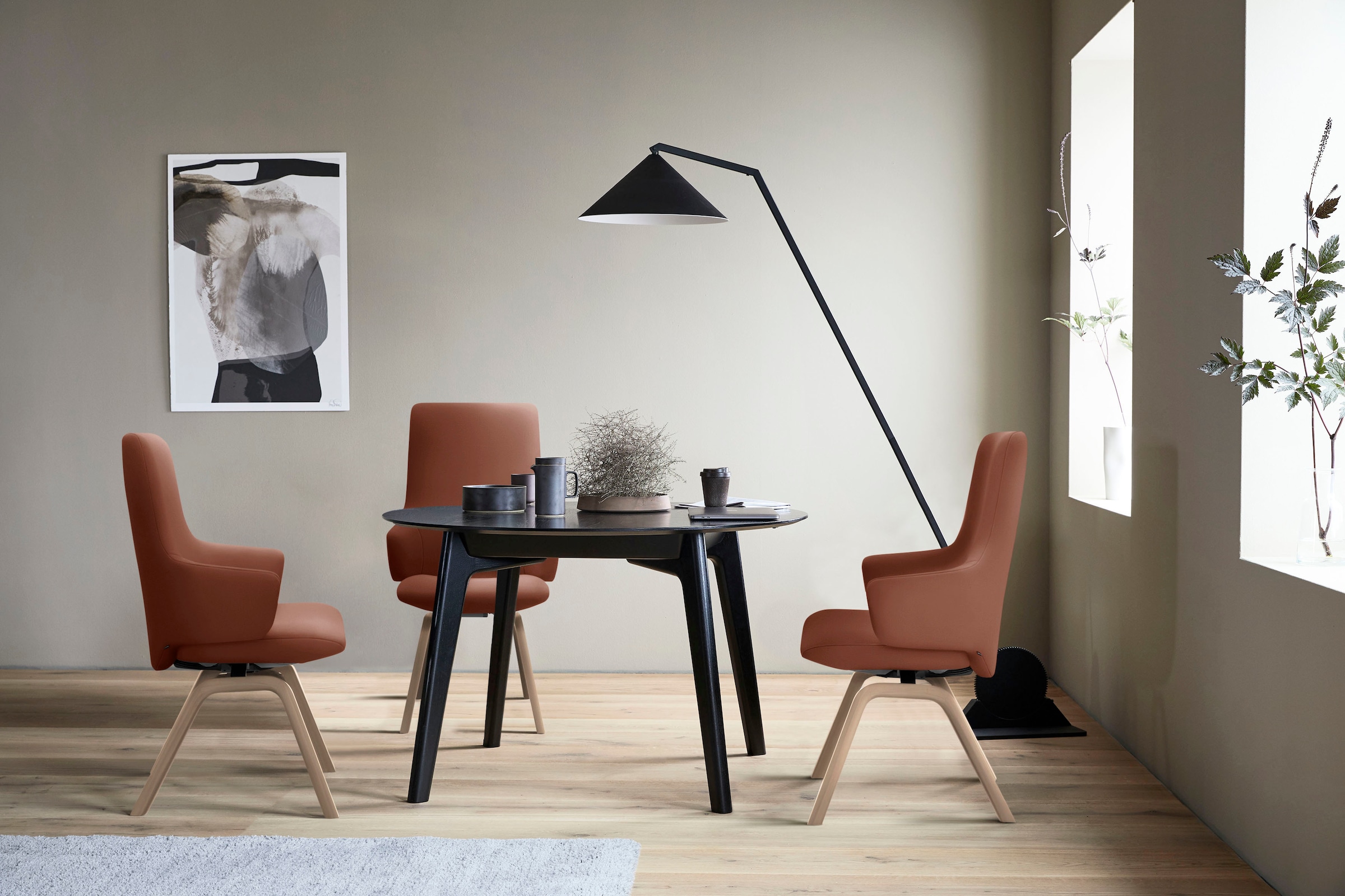 Polsterstuhl STRESSLESS "Laurel", braun (copper paloma, eiche gekalkt), B:58cm H:105cm T:60cm, Leder PALOMA: PALOMA ist ein durchgefärbtes Semianilin-Möbelleder mit natürlicher Narbung., Stühle, Polsterstuhl, High Back mit Armlehne, Größe L, mit schrägges